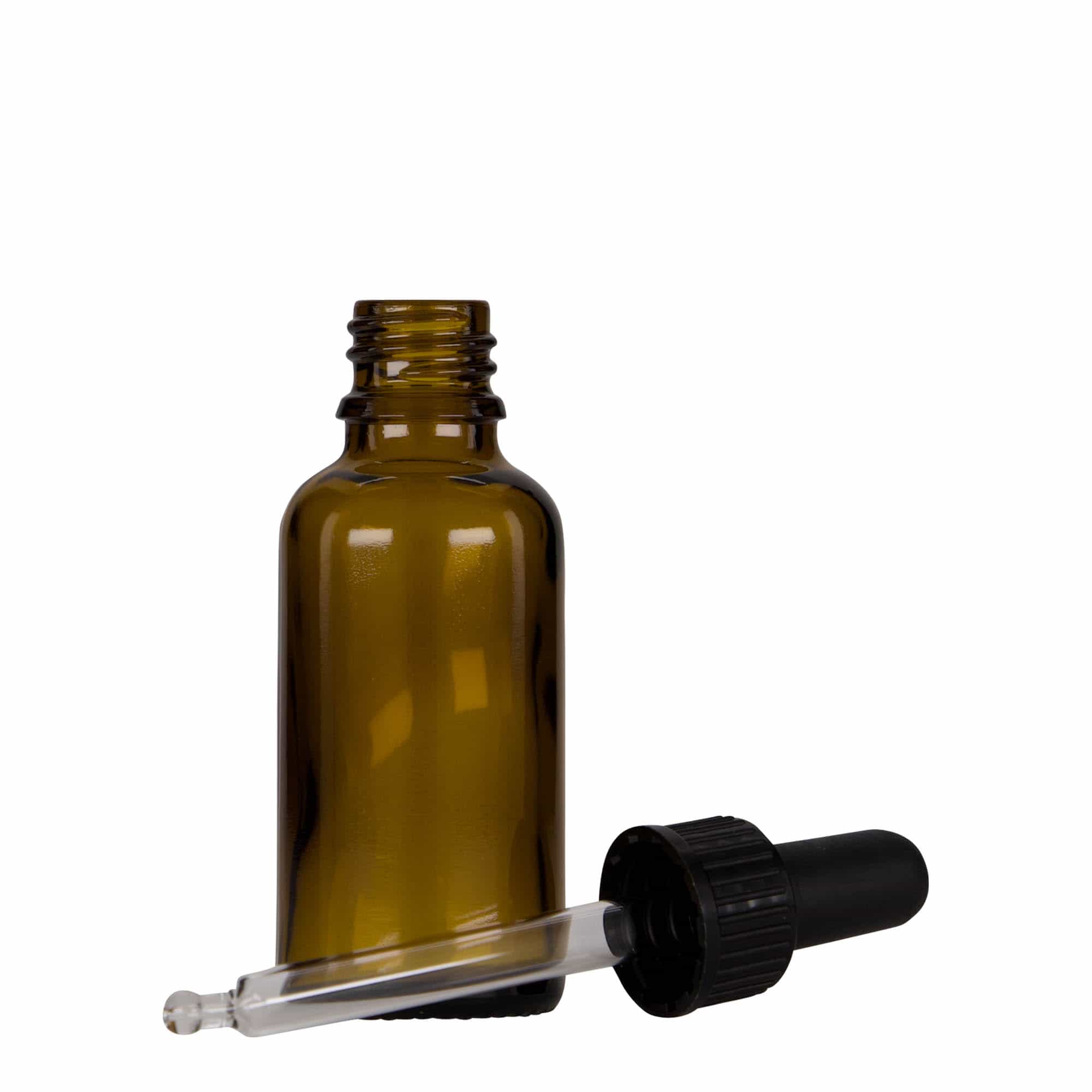 30 ml pipetteflaske medisin, glass, brun-svart, åpning: DIN 18