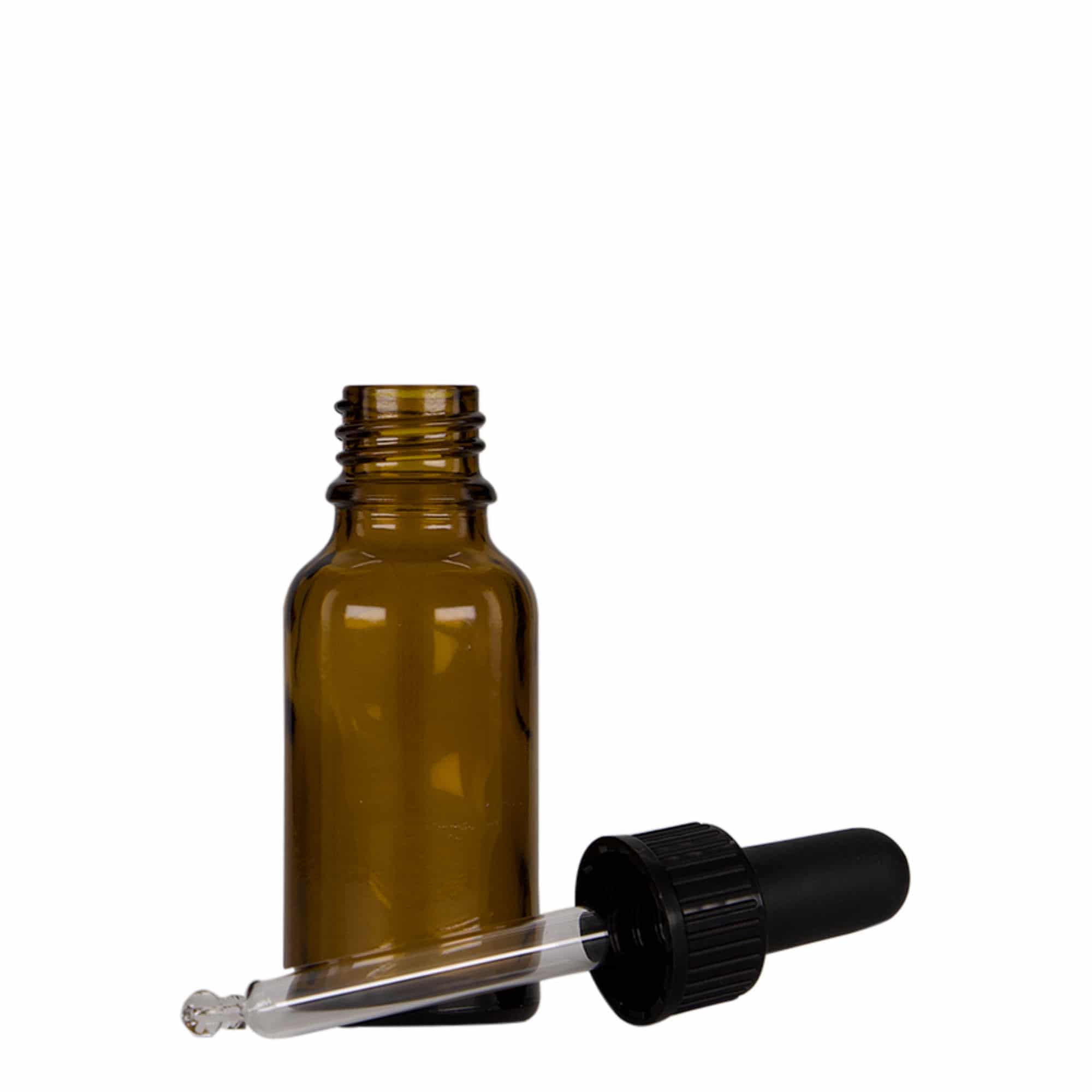 20 ml pipetteflaske medisin, glass, brun-svart, åpning: DIN 18