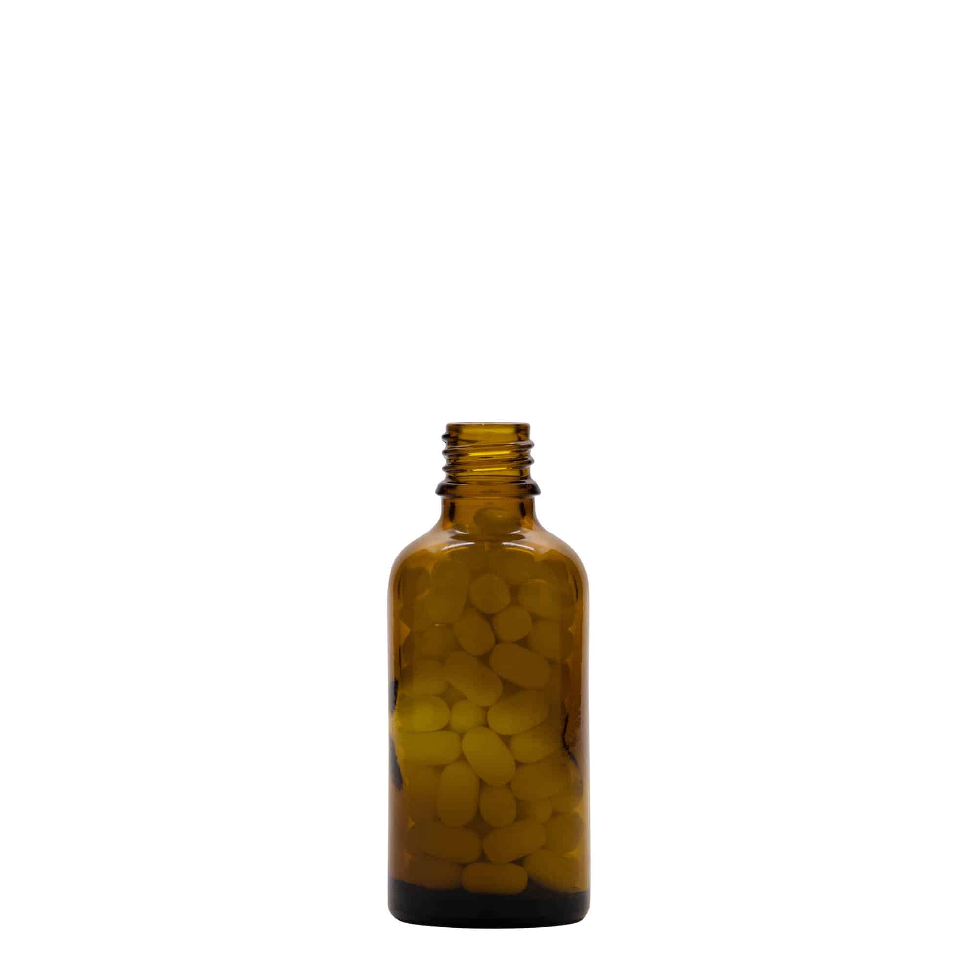 50 ml medisinflaske, glass, brun, åpning: DIN 18