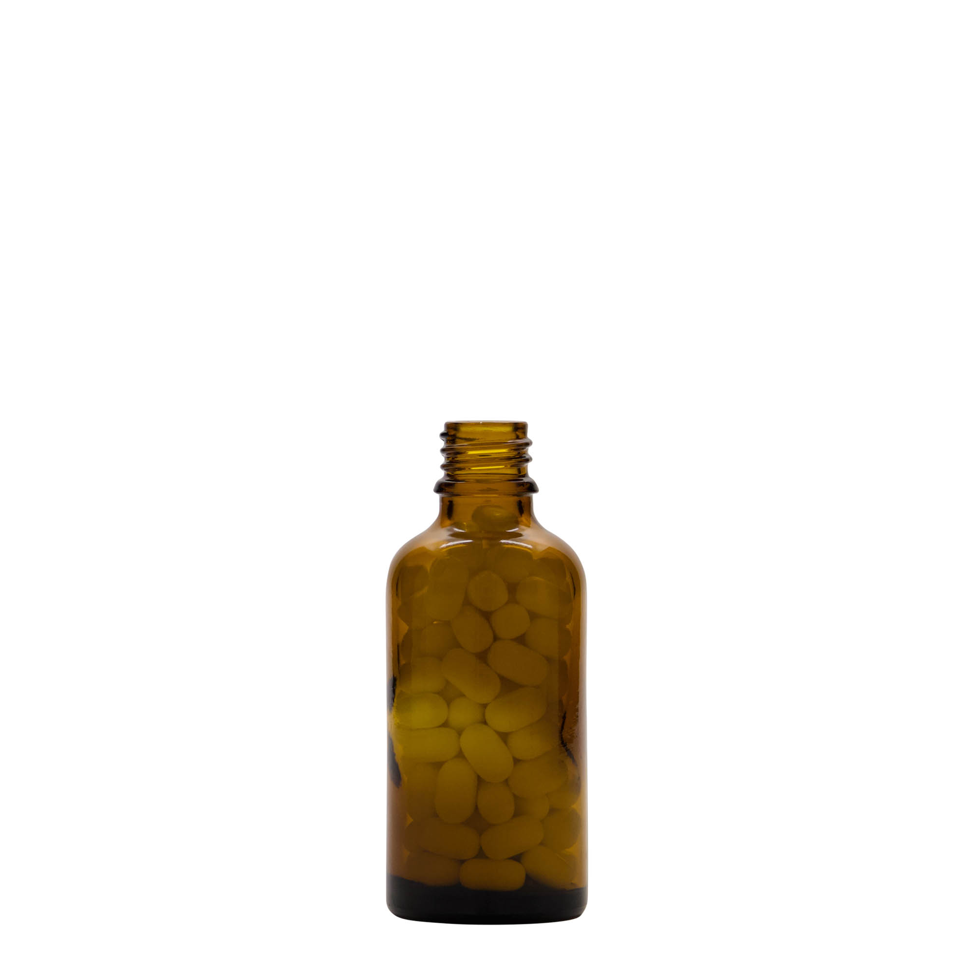 50 ml medisinsk flaske, glass, brun, åpning: DIN 18