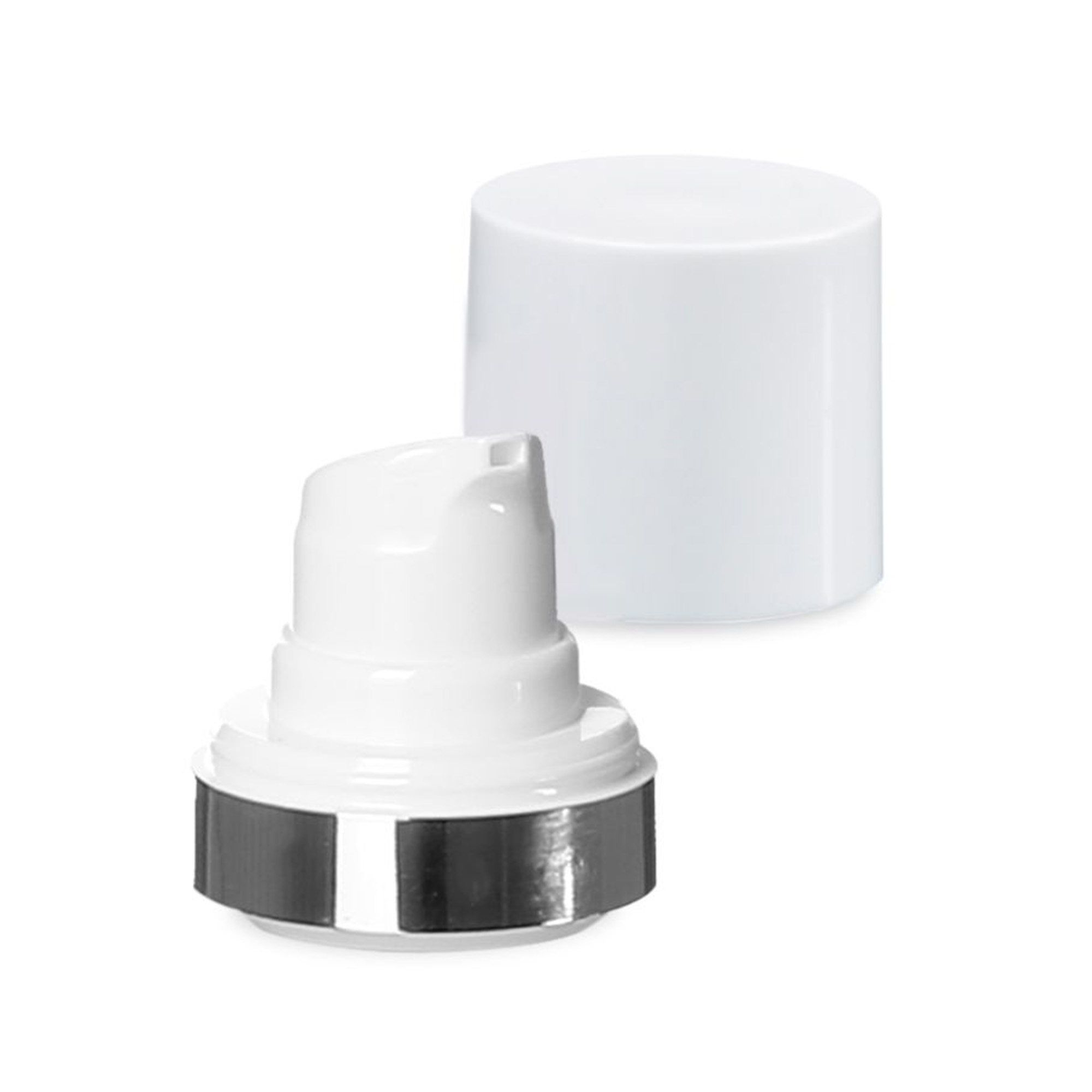 Airless-hode Micro sølvkant + hvit, blankt hettegrep Airless-hode Micro sølvkant + hvit, blankt hettegrep