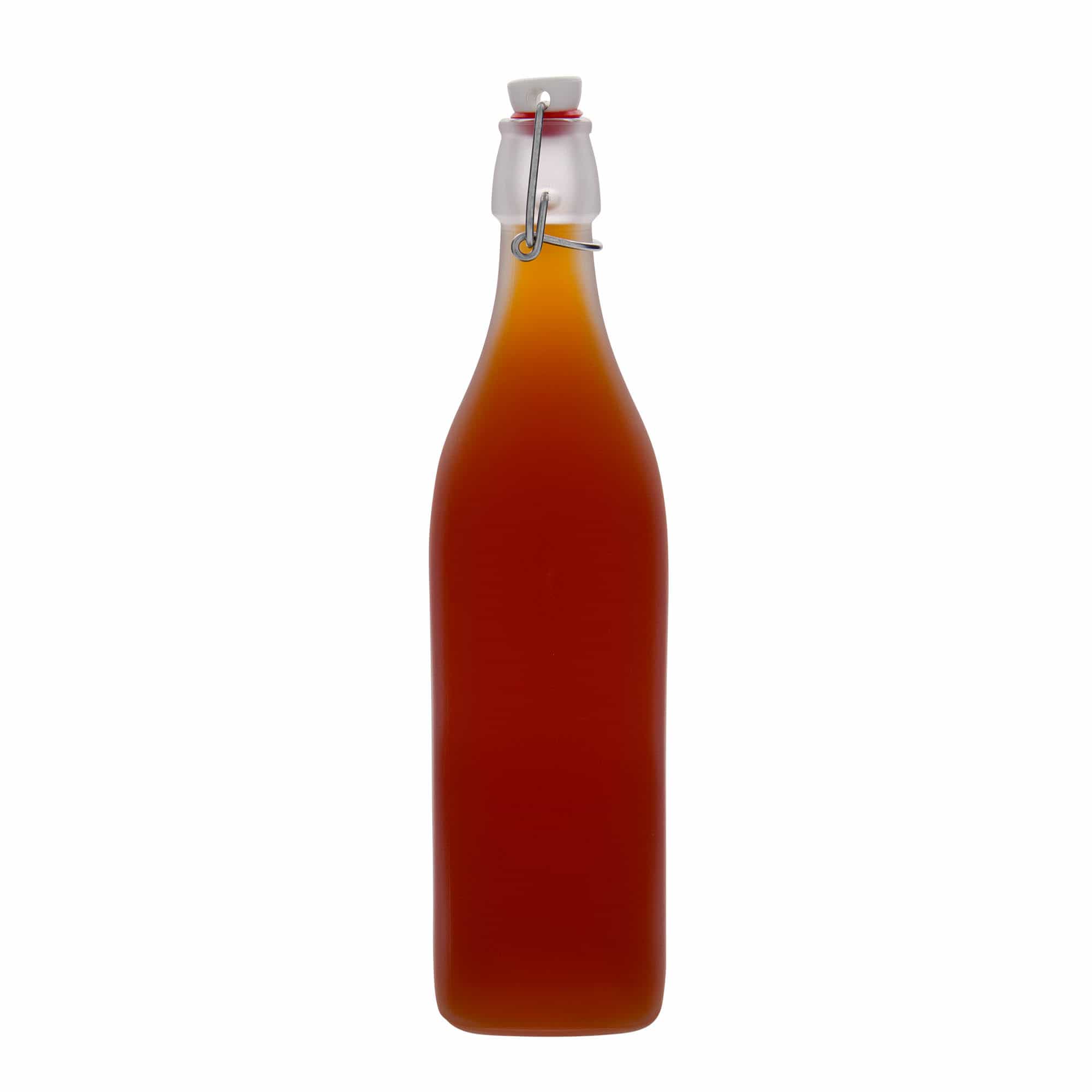 1.000 ml glassflaske 'Swing, firkantet, frostet, åpning: hengslelås