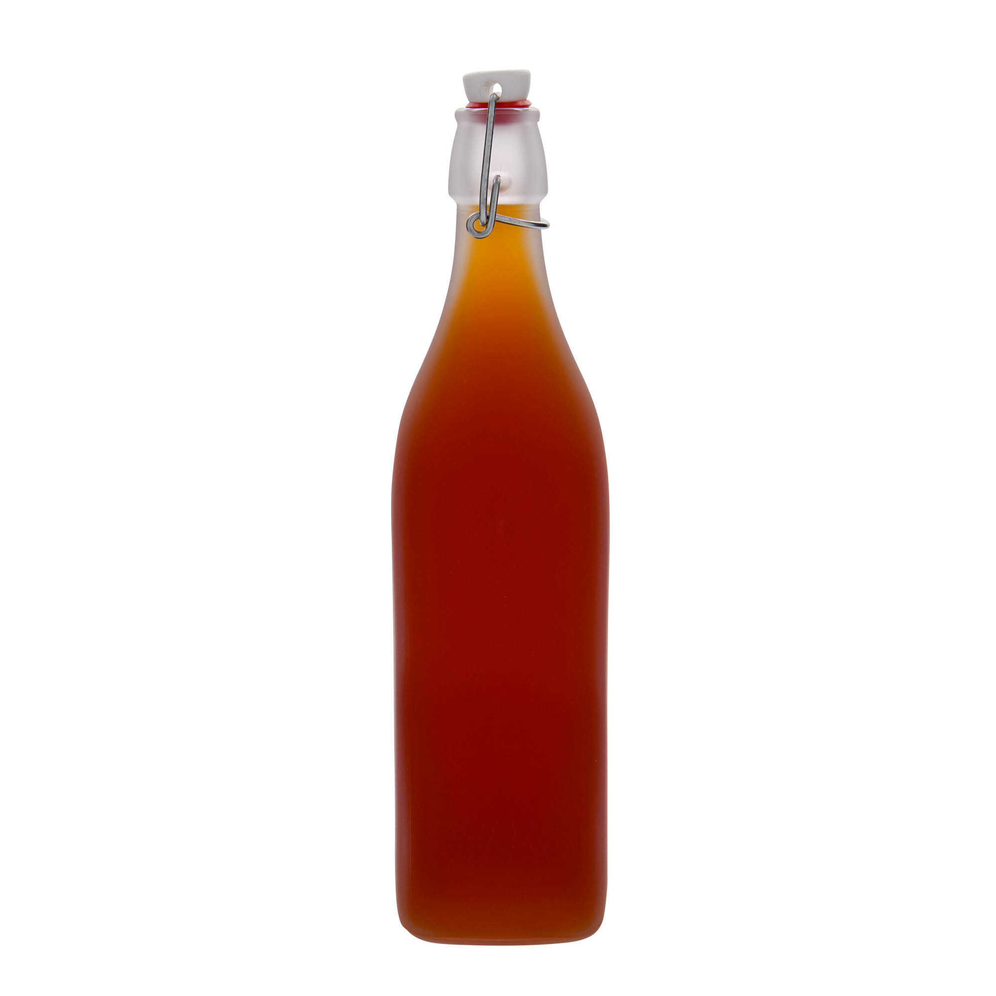 1.000 ml glassflaske 'Swing, firkantet, frostet, åpning: hengslelås