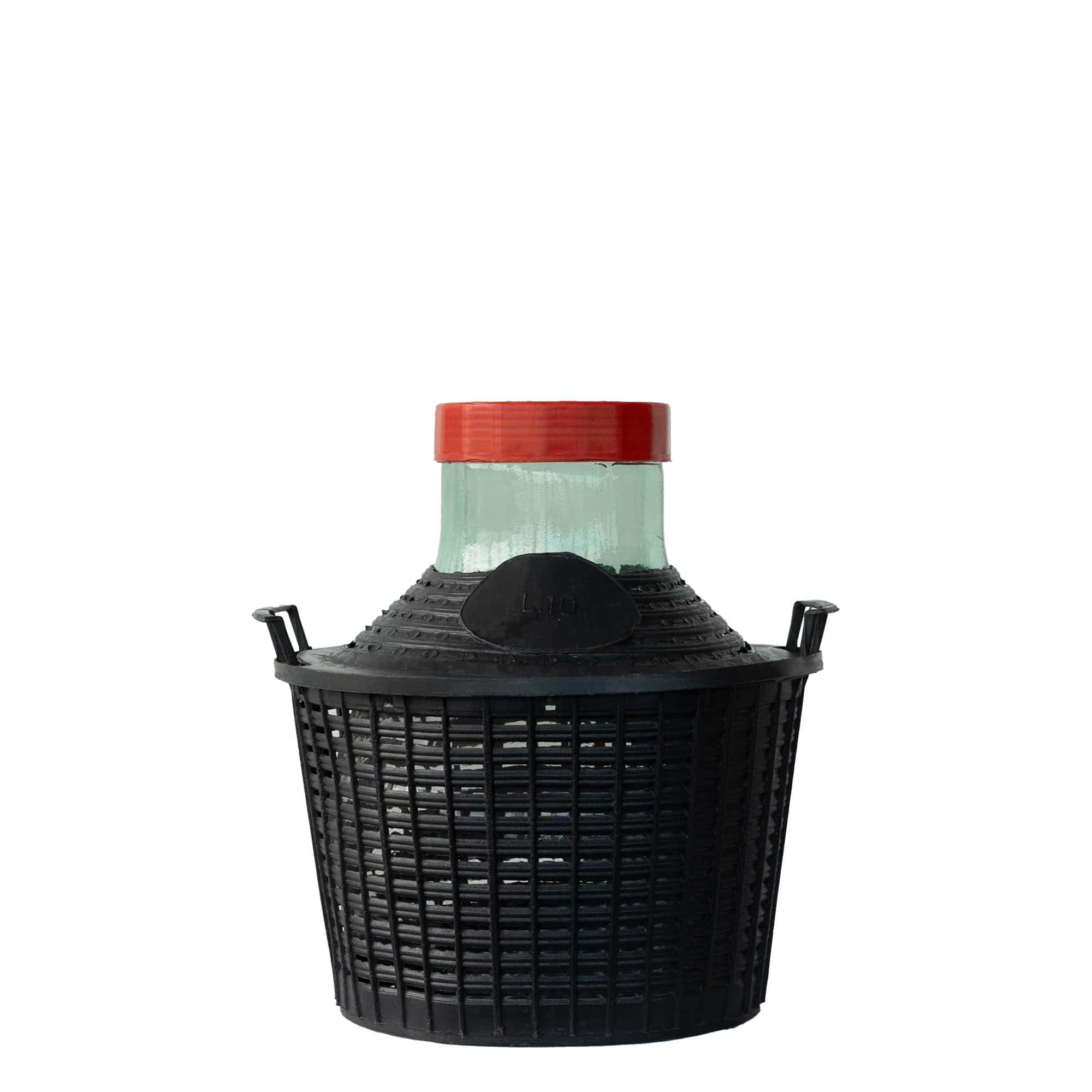 10 l ballongflaske med vid åpning, glass, munnstykke: skrukork