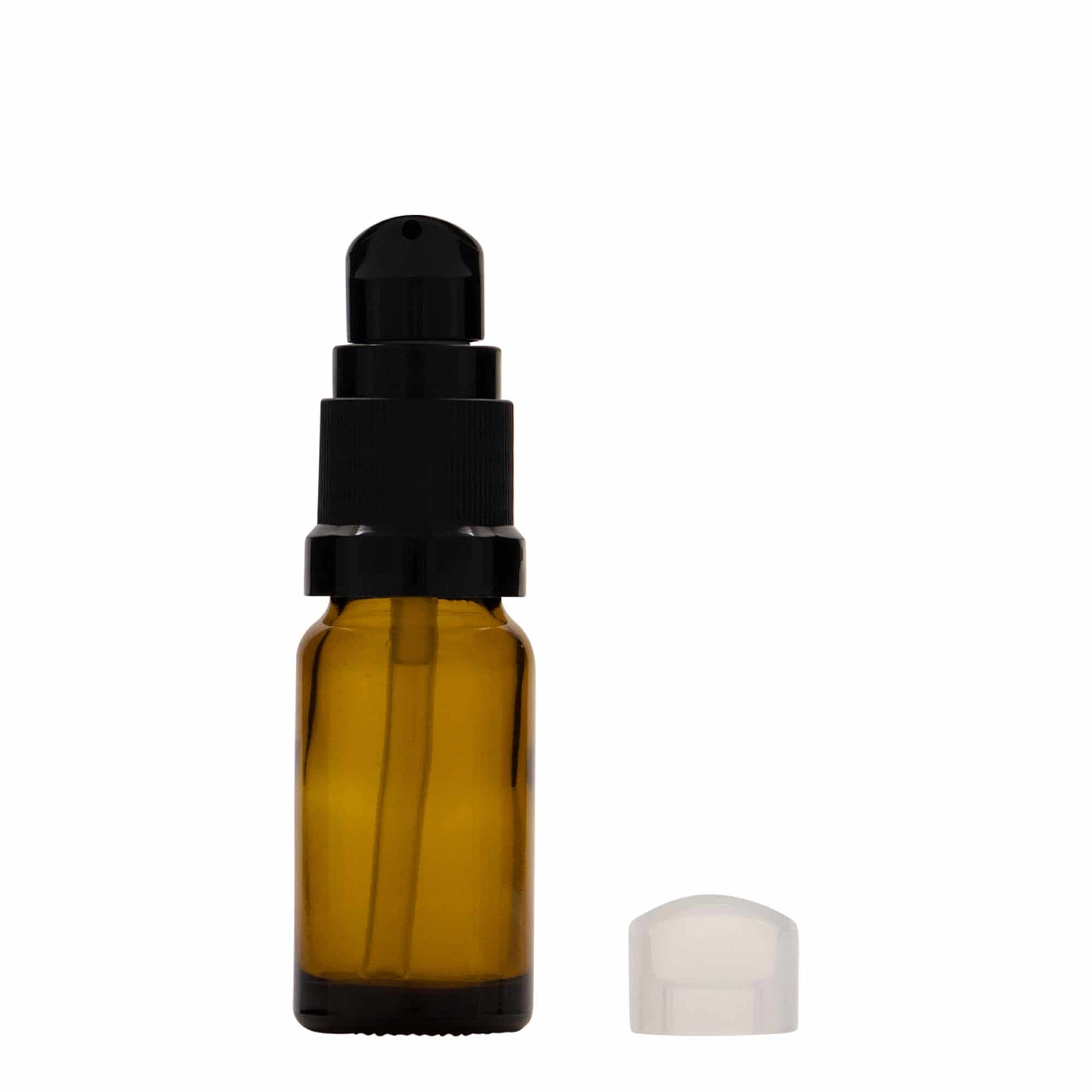 10 ml medisinflaske med lotionpumpe, glass, brun, åpning: DIN 18