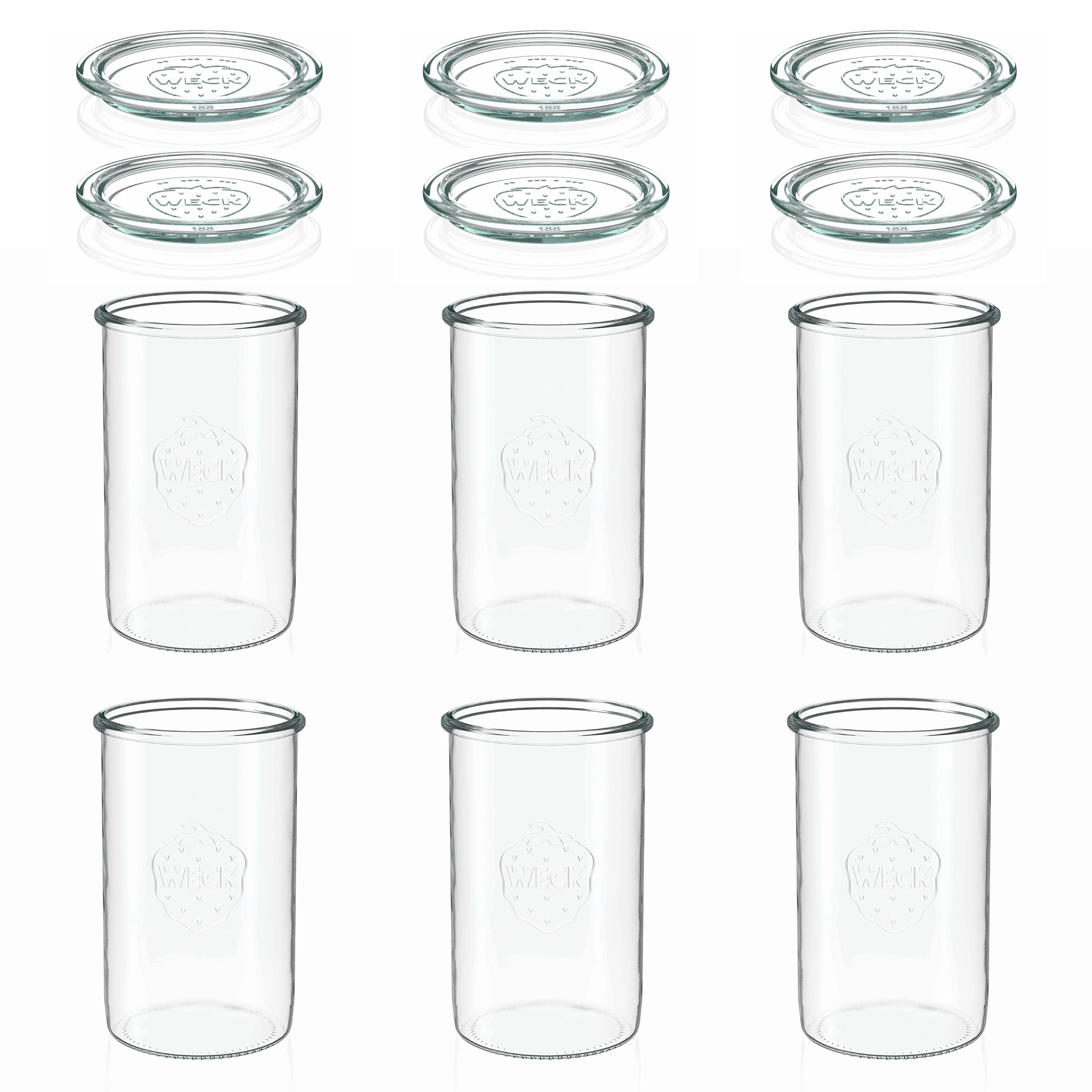 6x 1000 ml WECK-sylteglass av terrintype med glasslokk RR 100