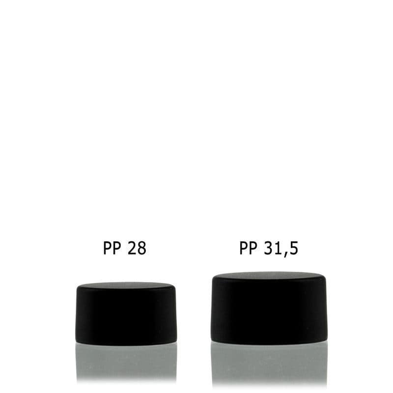 Skrulokk, metall-plast, svart, for åpning: PP 28