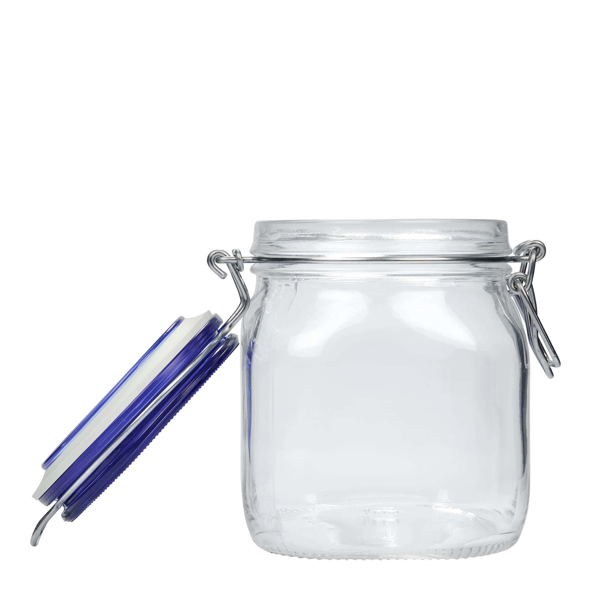 750 ml bøyleglass "Fido" Blue Top, kvadratisk, åpning: Bøylelokk