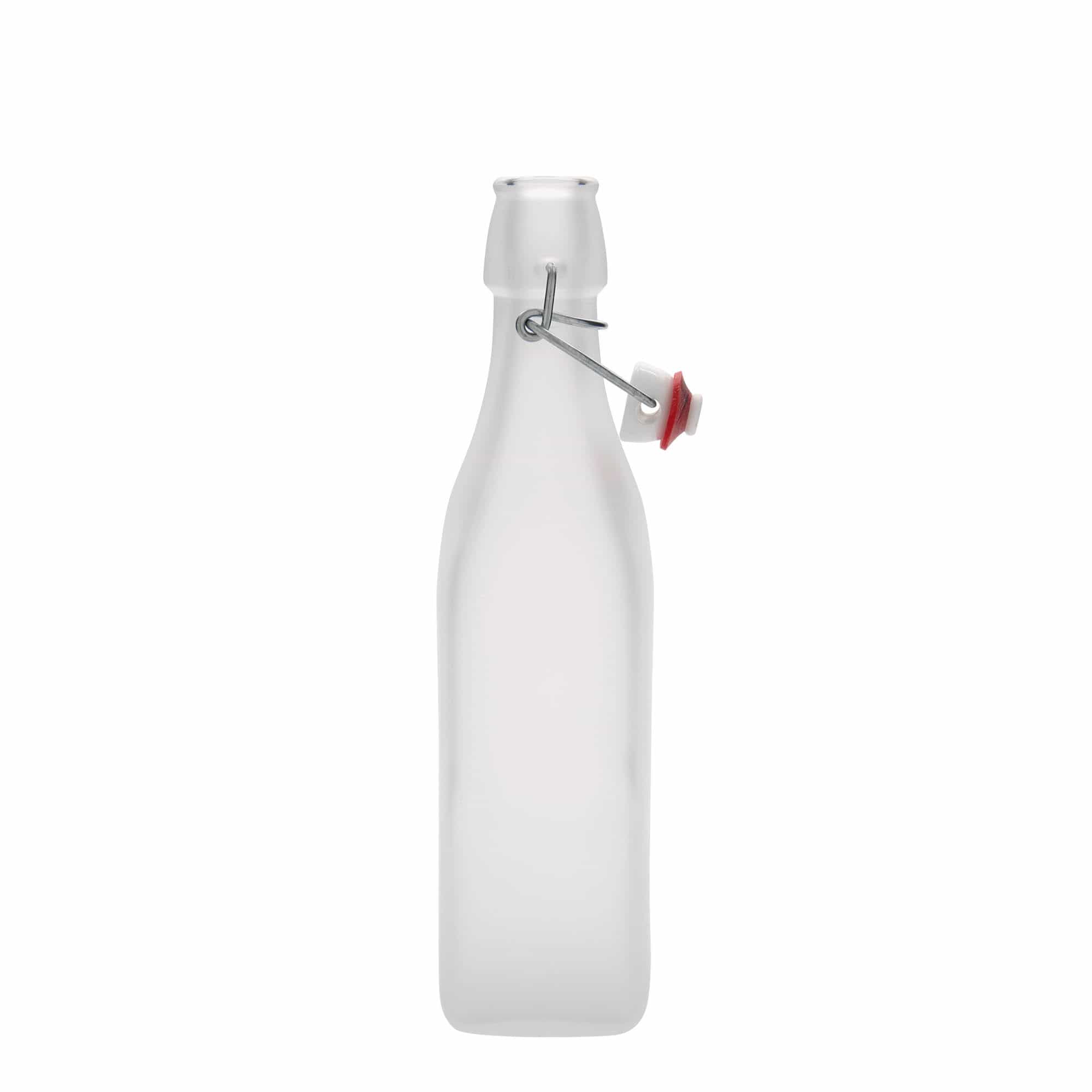 500 ml glassflaske 'Swing, firkantet, hvit, åpning: hengslet lukking