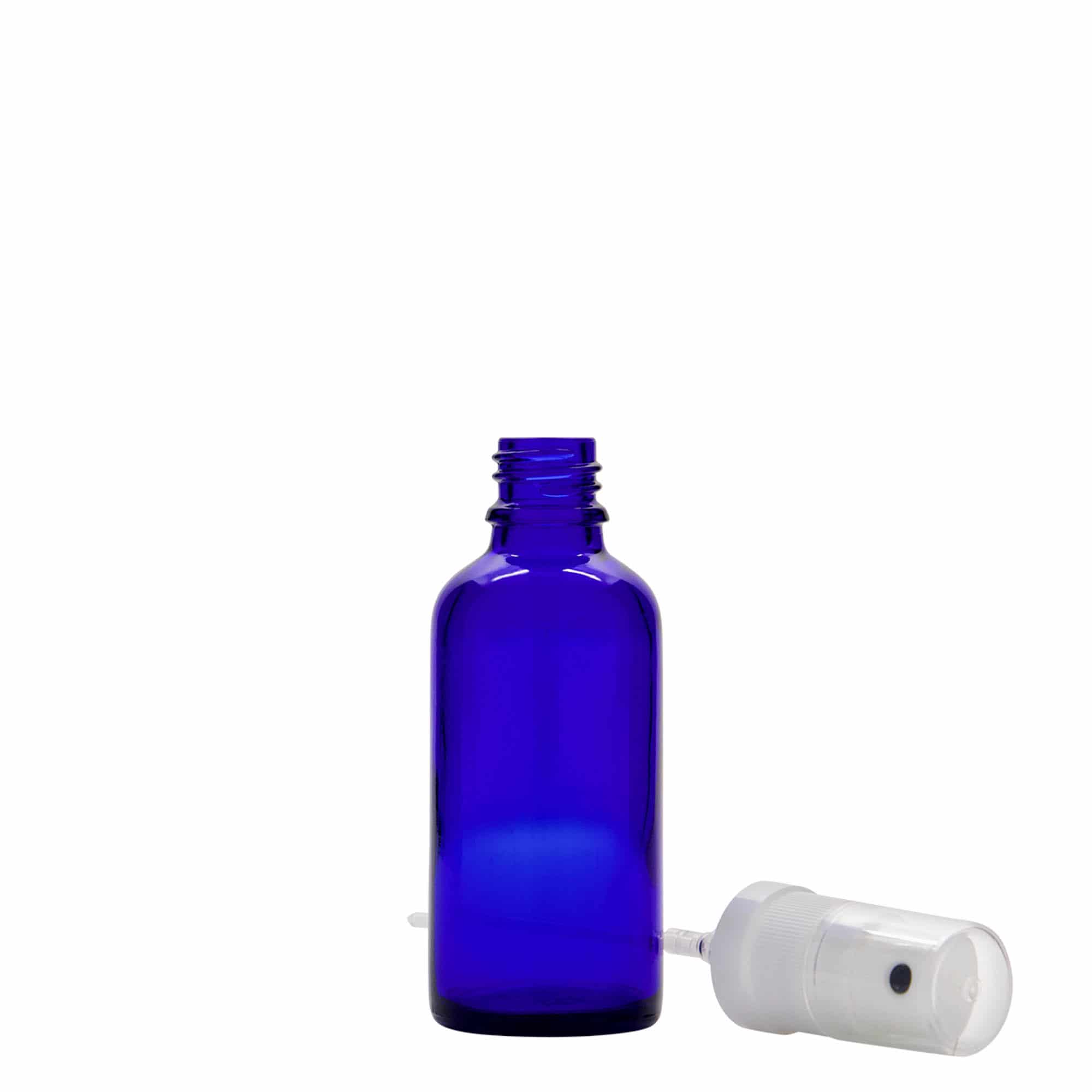 50 ml sprayflaske medisin, glass, kongeblå, åpning: DIN 18