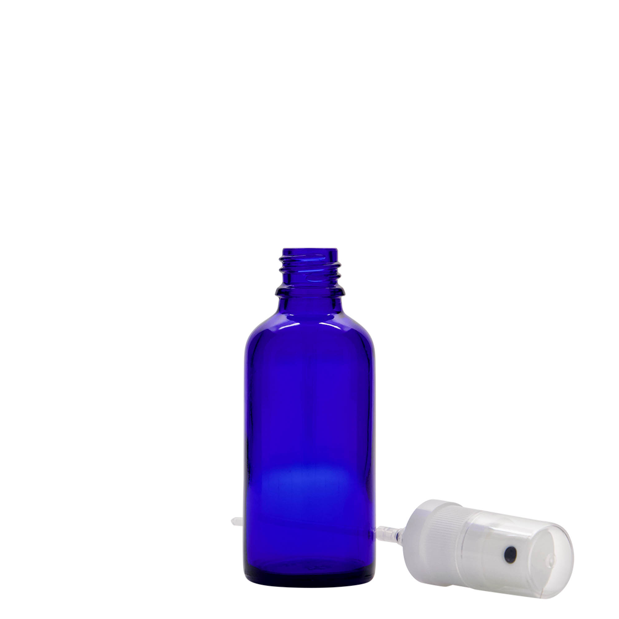 50 ml sprayflaske medisin, glass, kongeblå, åpning: DIN 18