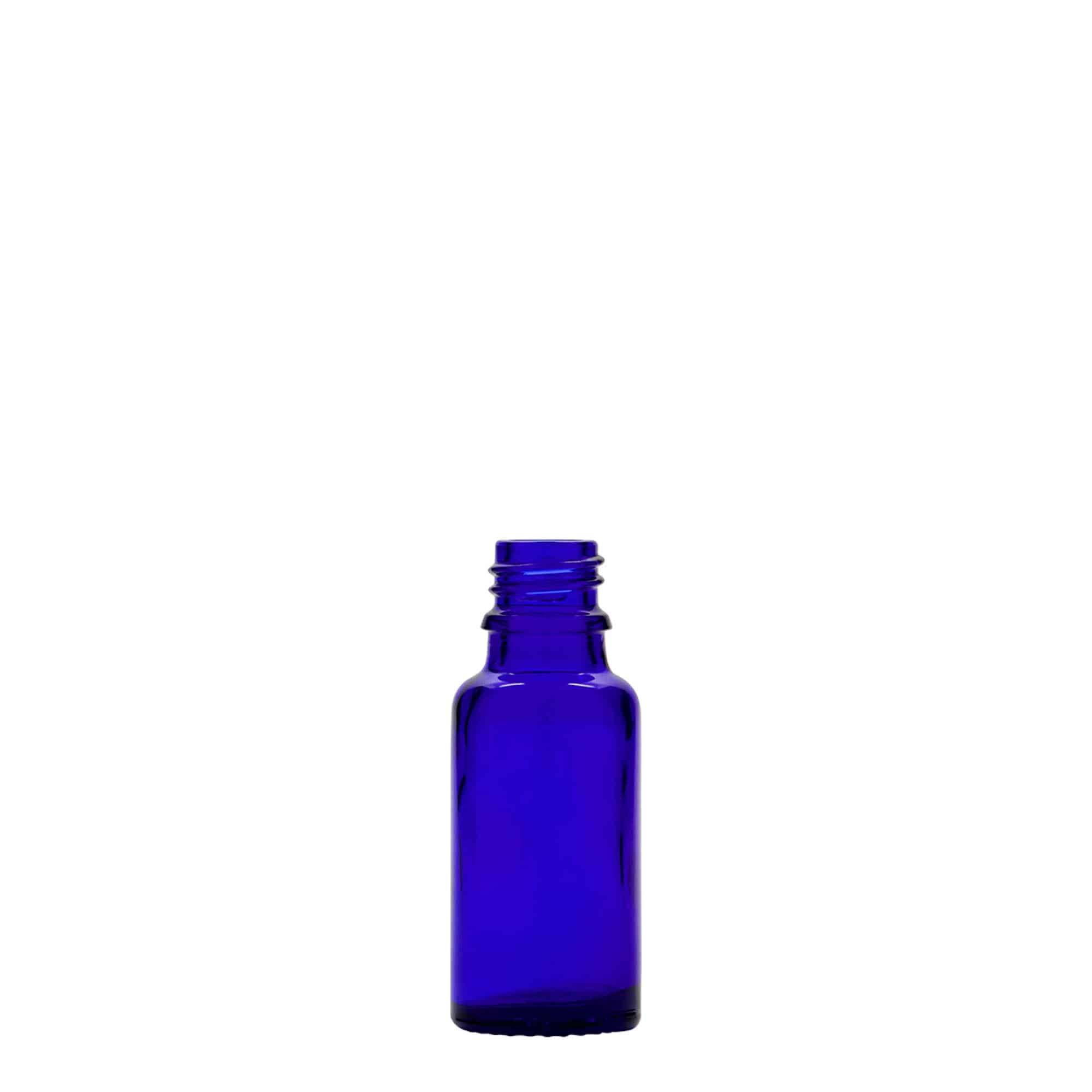 20 ml medisinflaske, glass, kongeblå, åpning: DIN 18