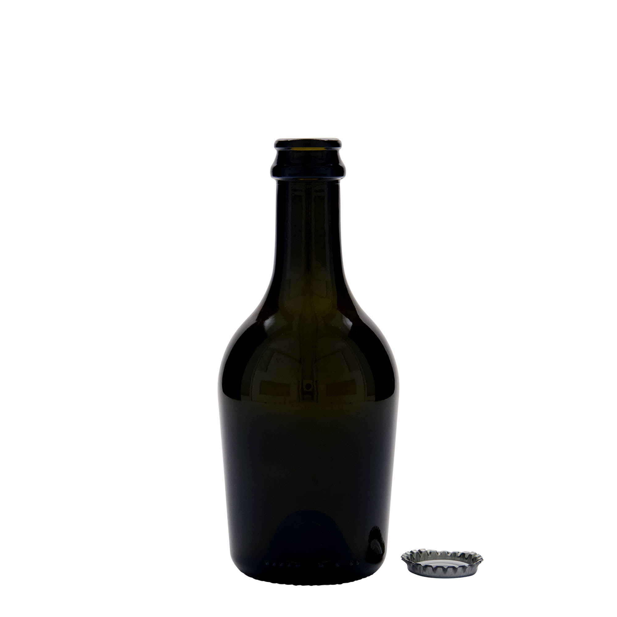 330 ml øl-/spritflaske 'Butterfly', glass, antikkgrønn, munn: kronekork