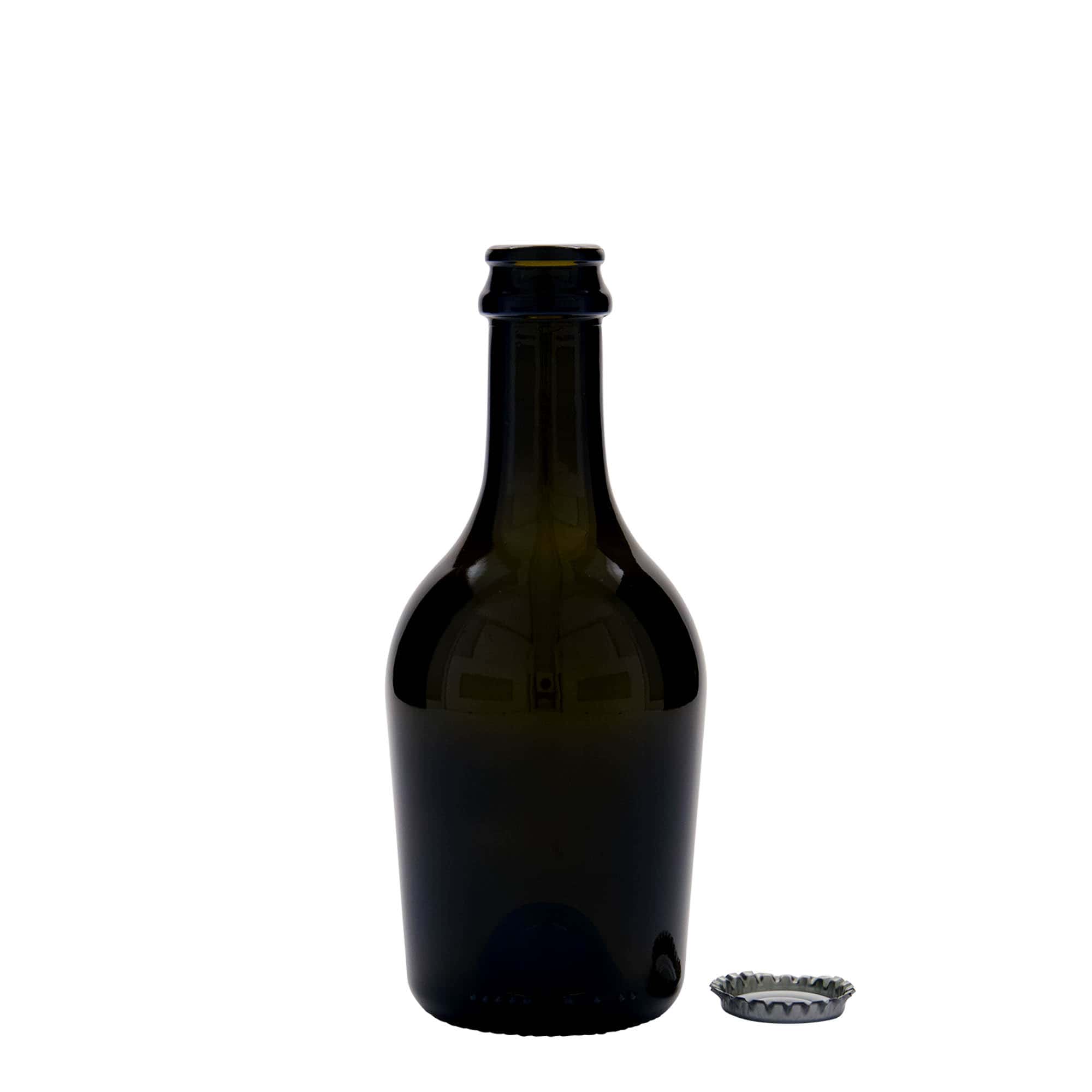 330 ml øl-/spritflaske 'Butterfly', glass, antikkgrønn, munn: kronekork