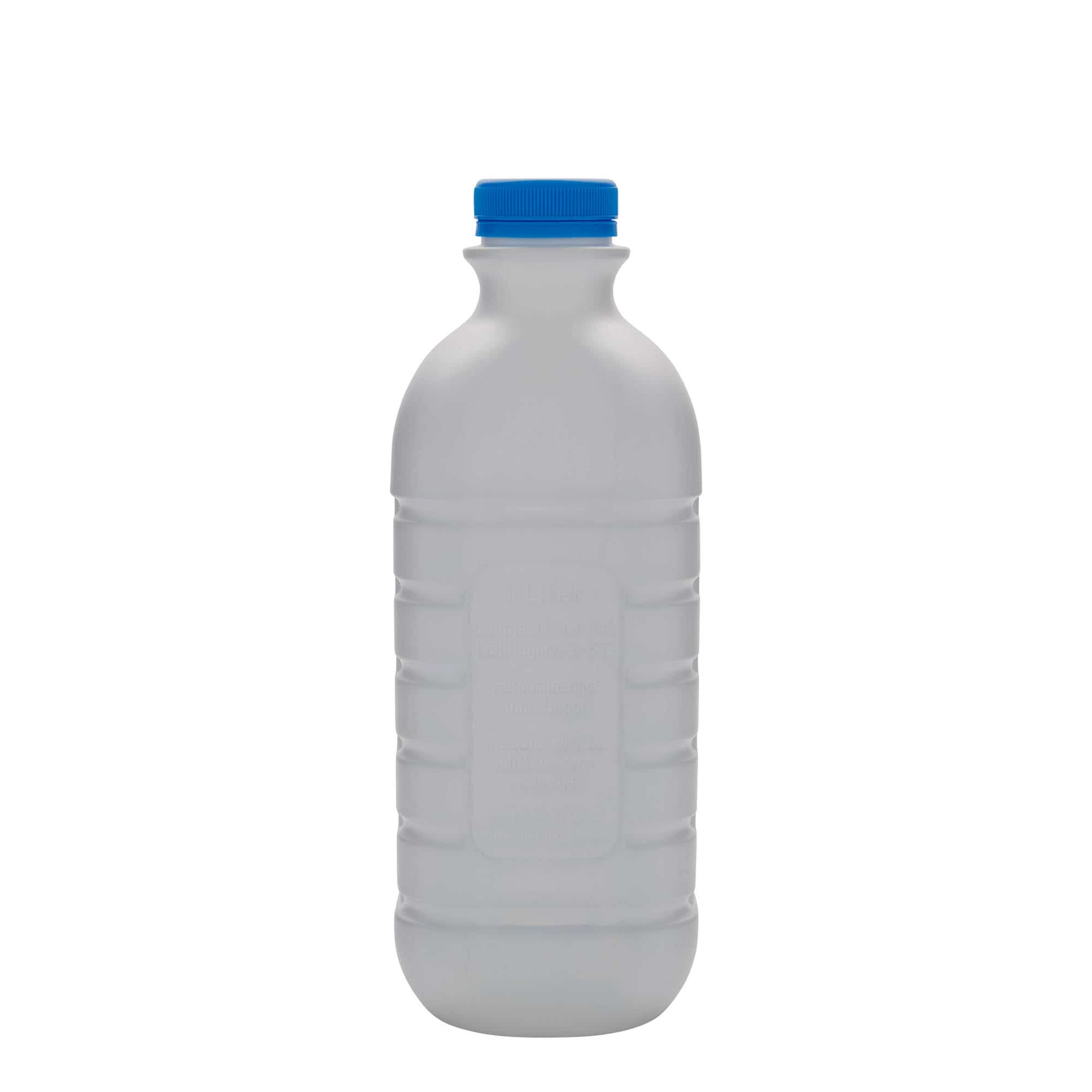 1000 ml melkeflaske, firkantet, HDPE-plast, hvit, åpning: PEHD40