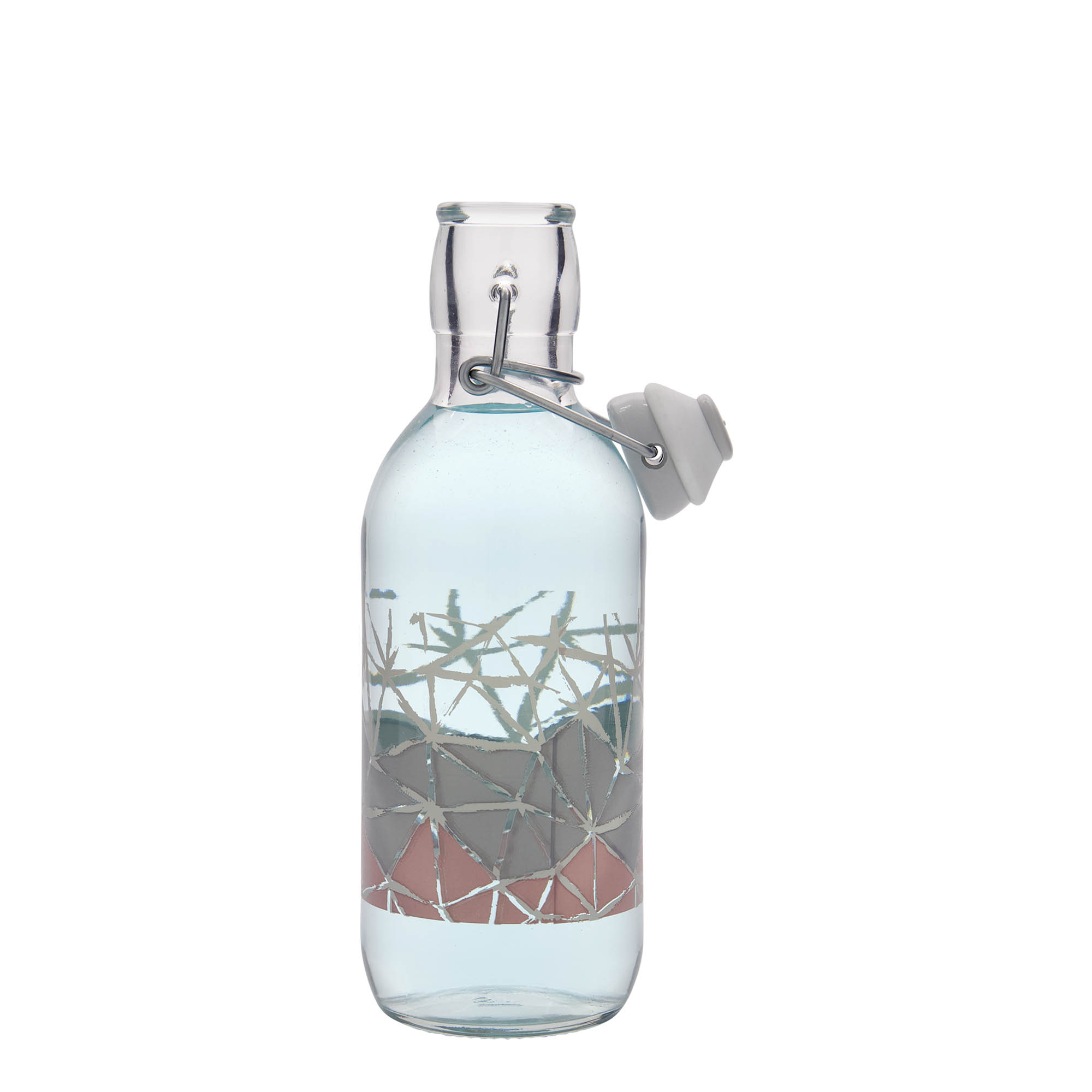 500 ml glassflaske Emilia trykt 'Manolibera rosa', åpning: patentlokk 500 ml glassflaske Emilia trykt 'Manolibera rosa', åpning: patentlokk