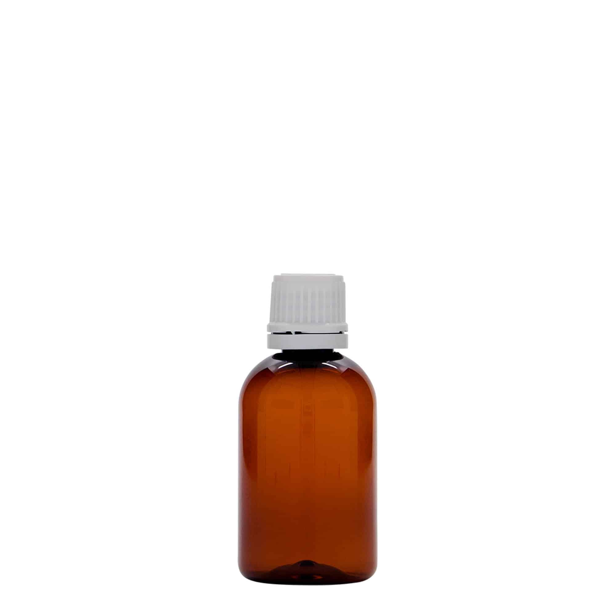 50 ml PET-medisinflaske "Easy Living", brun, plast, åpning: DIN 18