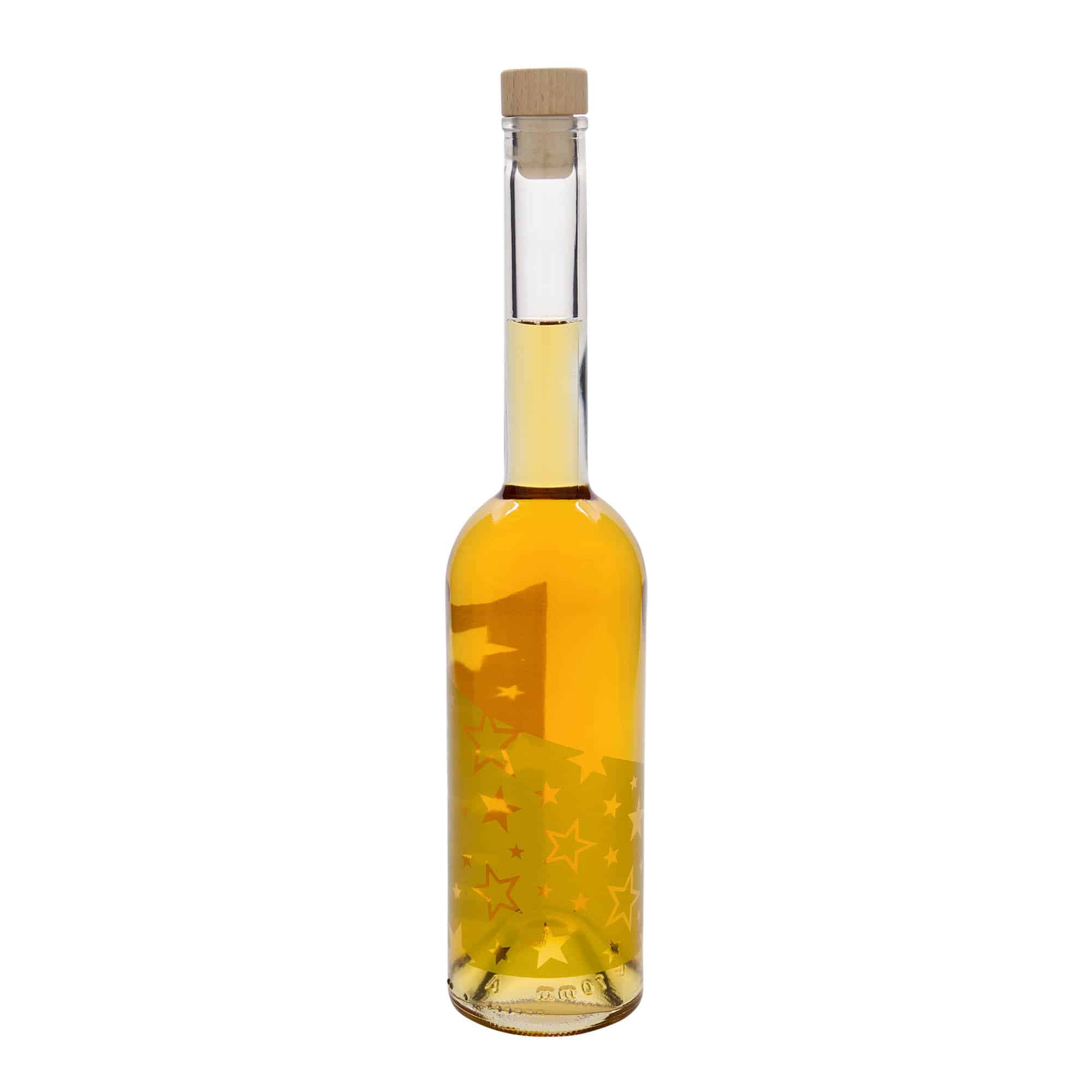 500 ml glassflaske 'Opera', motiv: gullstjerner, åpning: kork