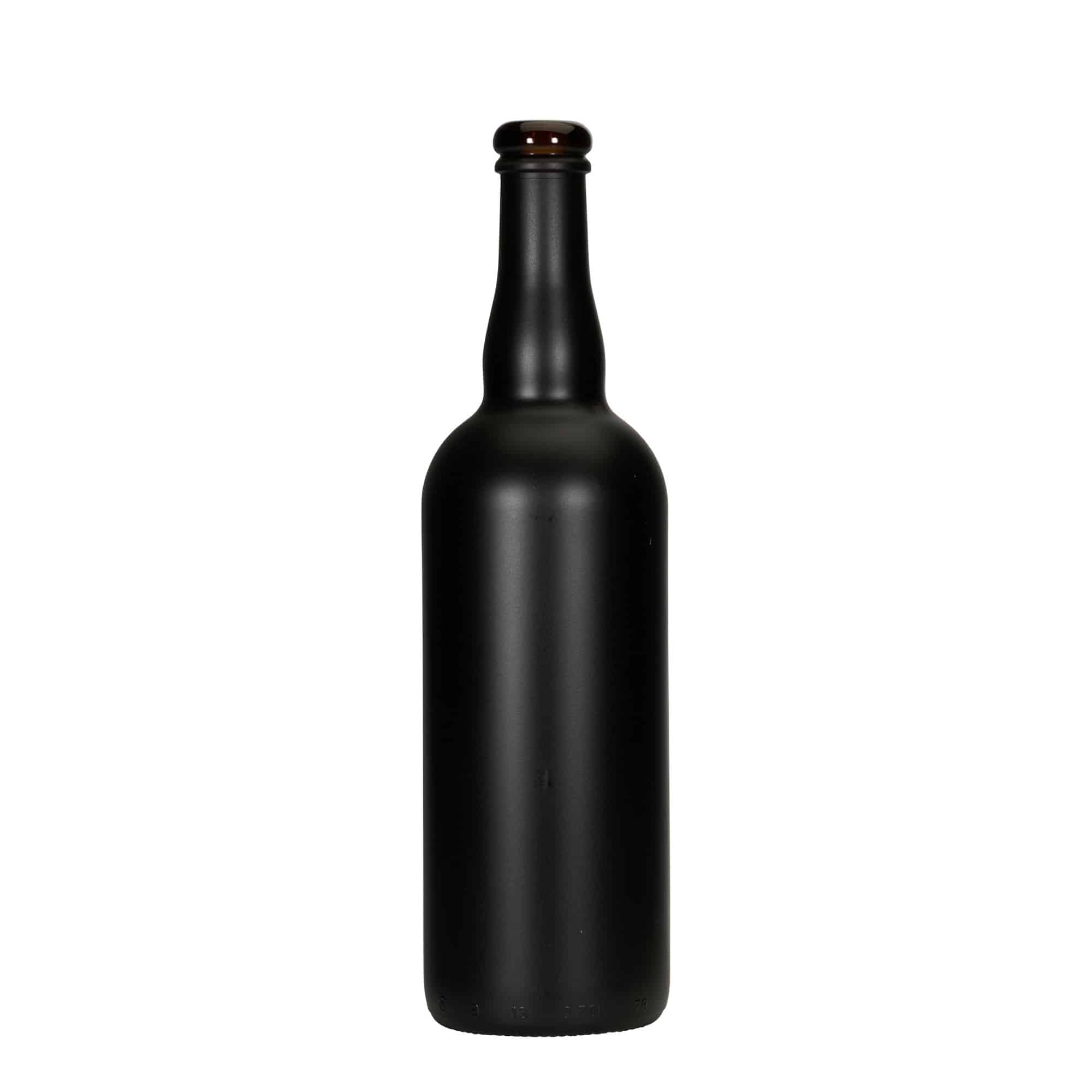 750 ml ølflaske Belgia, glass, svart, munn: kork