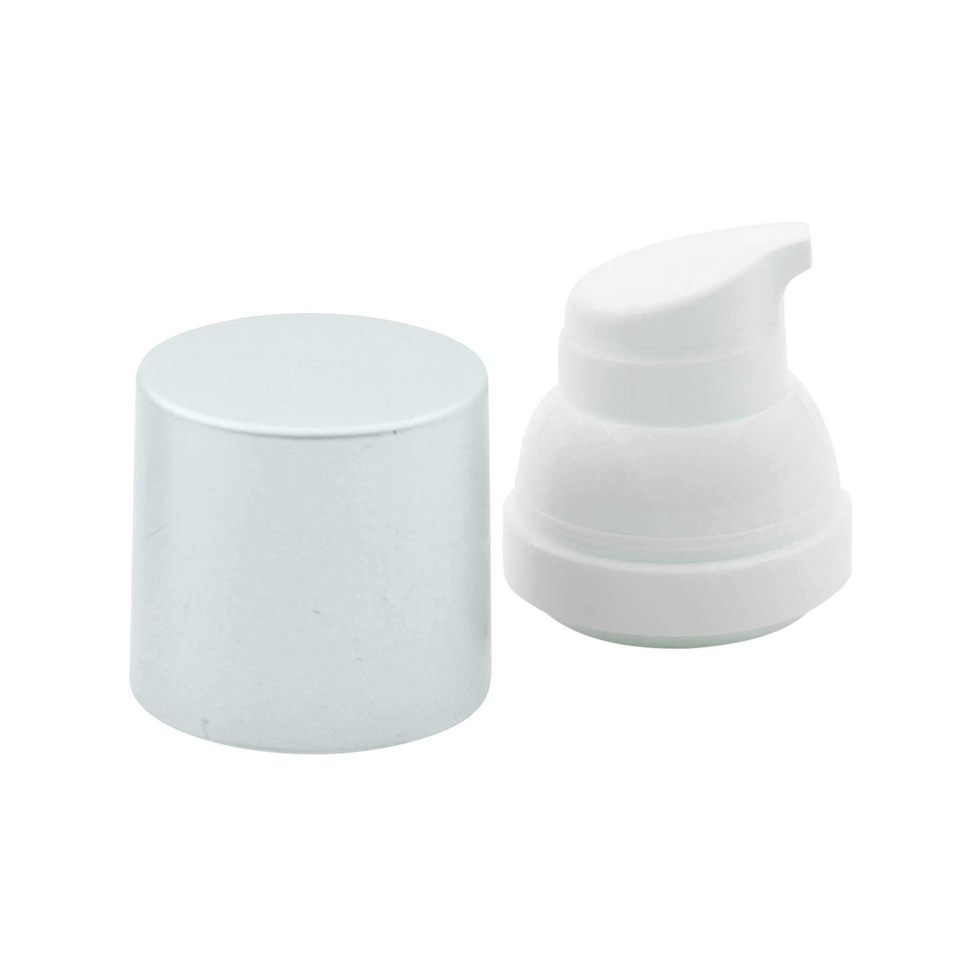 Airless dispenser pumpehode „Mezzo“, type D, PP-plast, hvit med matt sølvmetalllokk