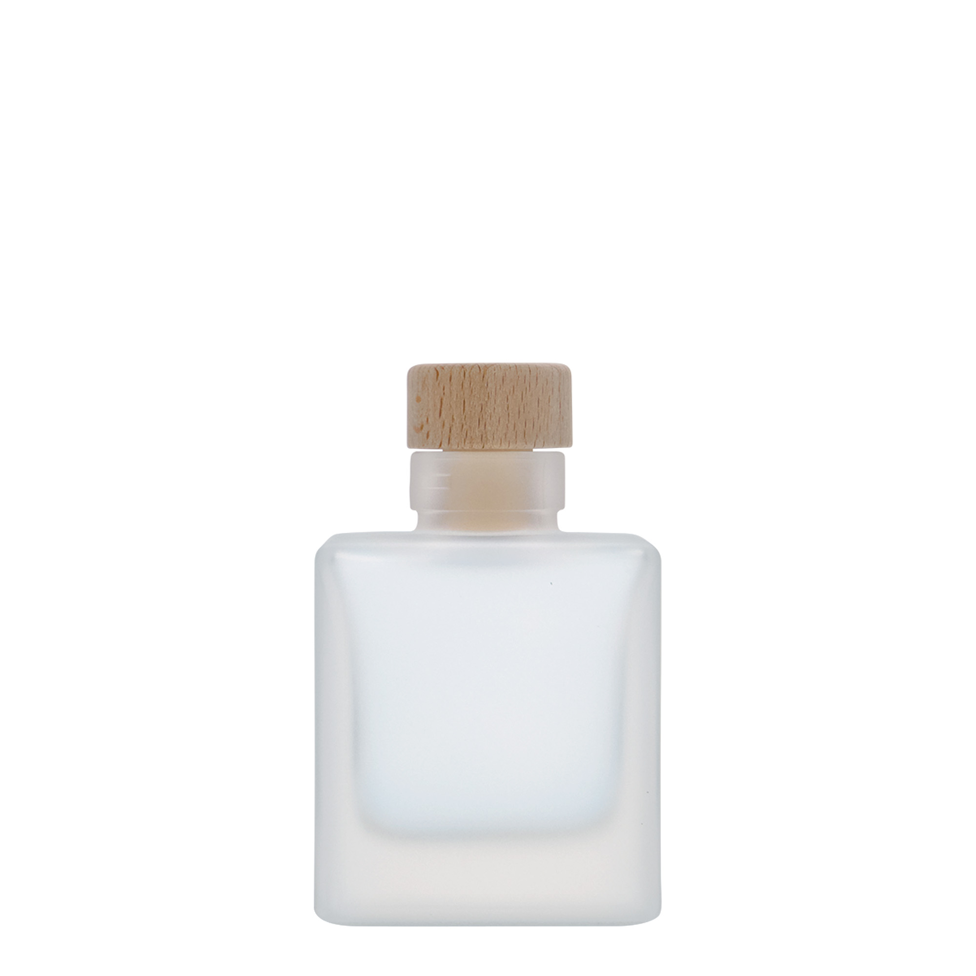 100 ml glassflaske 'Cube', firkantet, frostet, åpning: kork