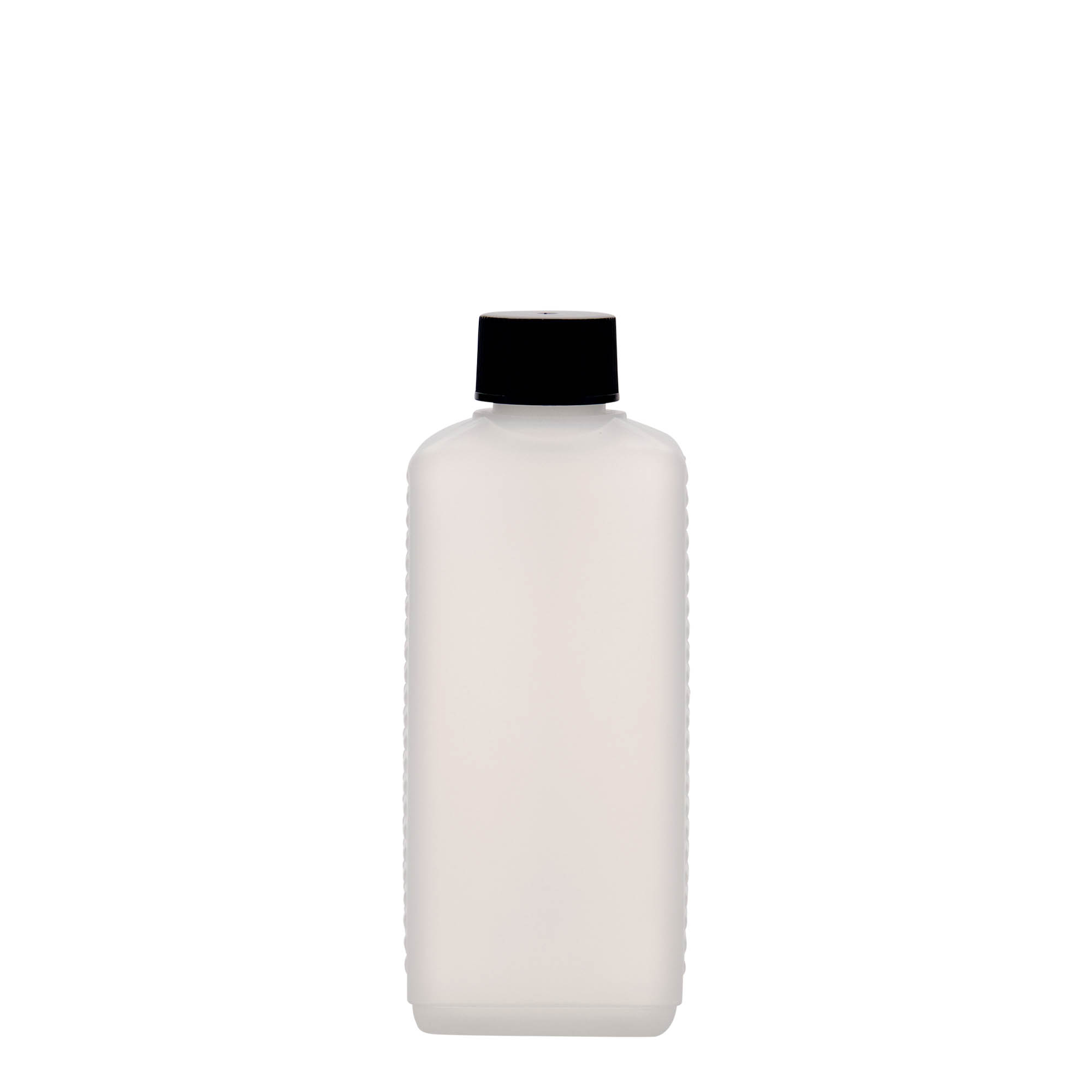 250 ml kanisterflaske, rektangulær, HDPE-plast, natur, åpning: DIN 25 EPE