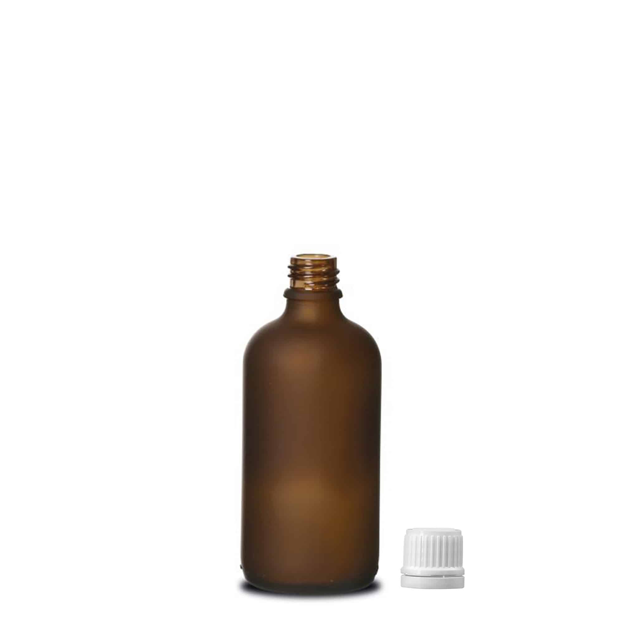 100 ml medisinsk flaske, glass, brunt frostet, åpning: DIN 18