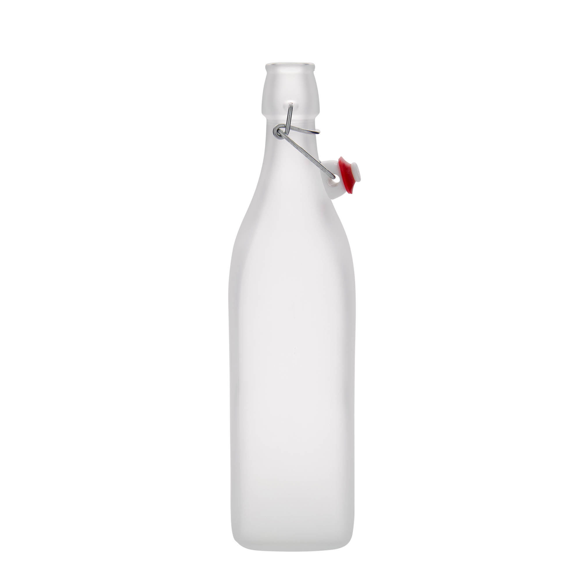 1.000 ml glassflaske 'Swing, firkantet, frostet, åpning: hengslelås