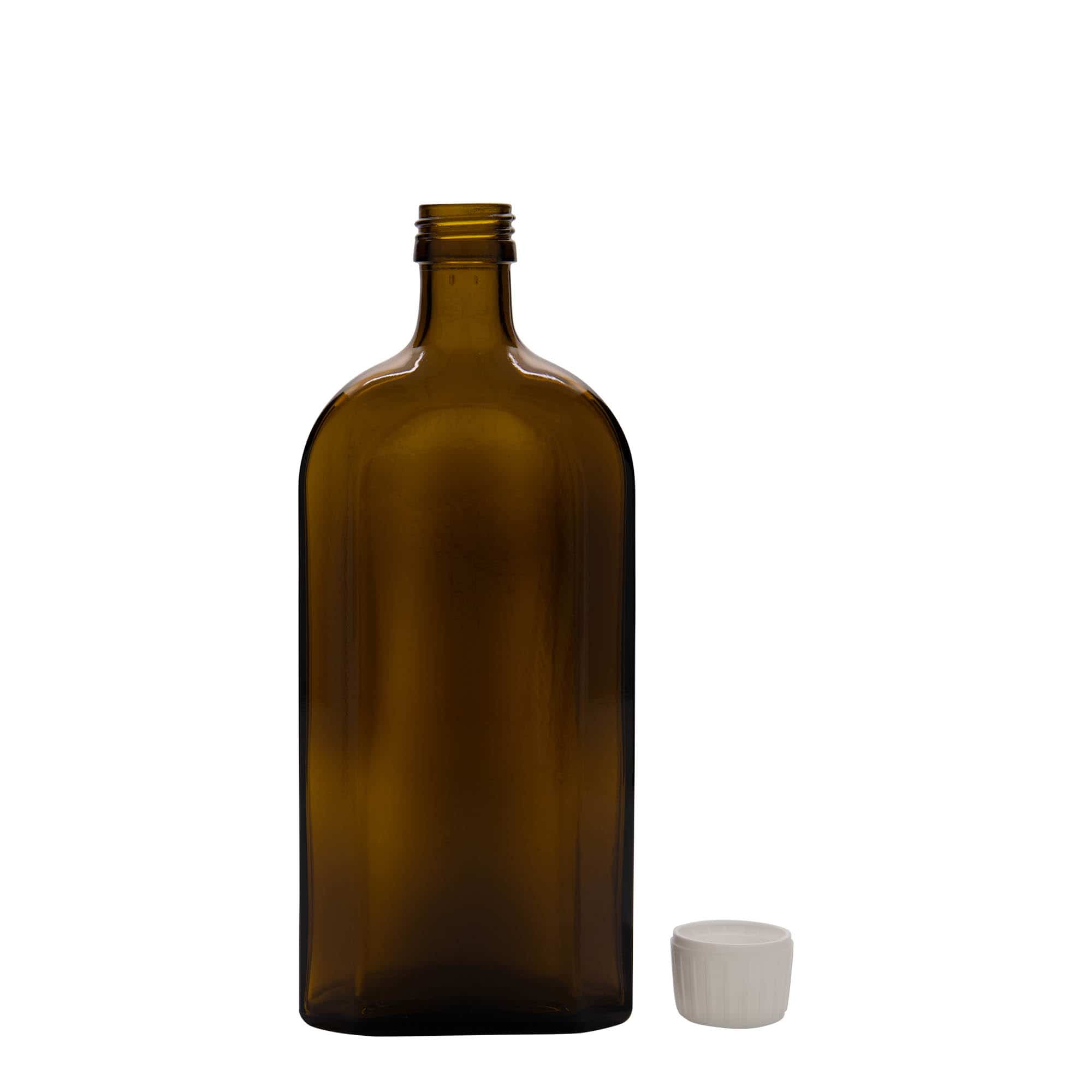 500 ml medisinflaske Meplat, oval, glass, brun, åpning: PP 28