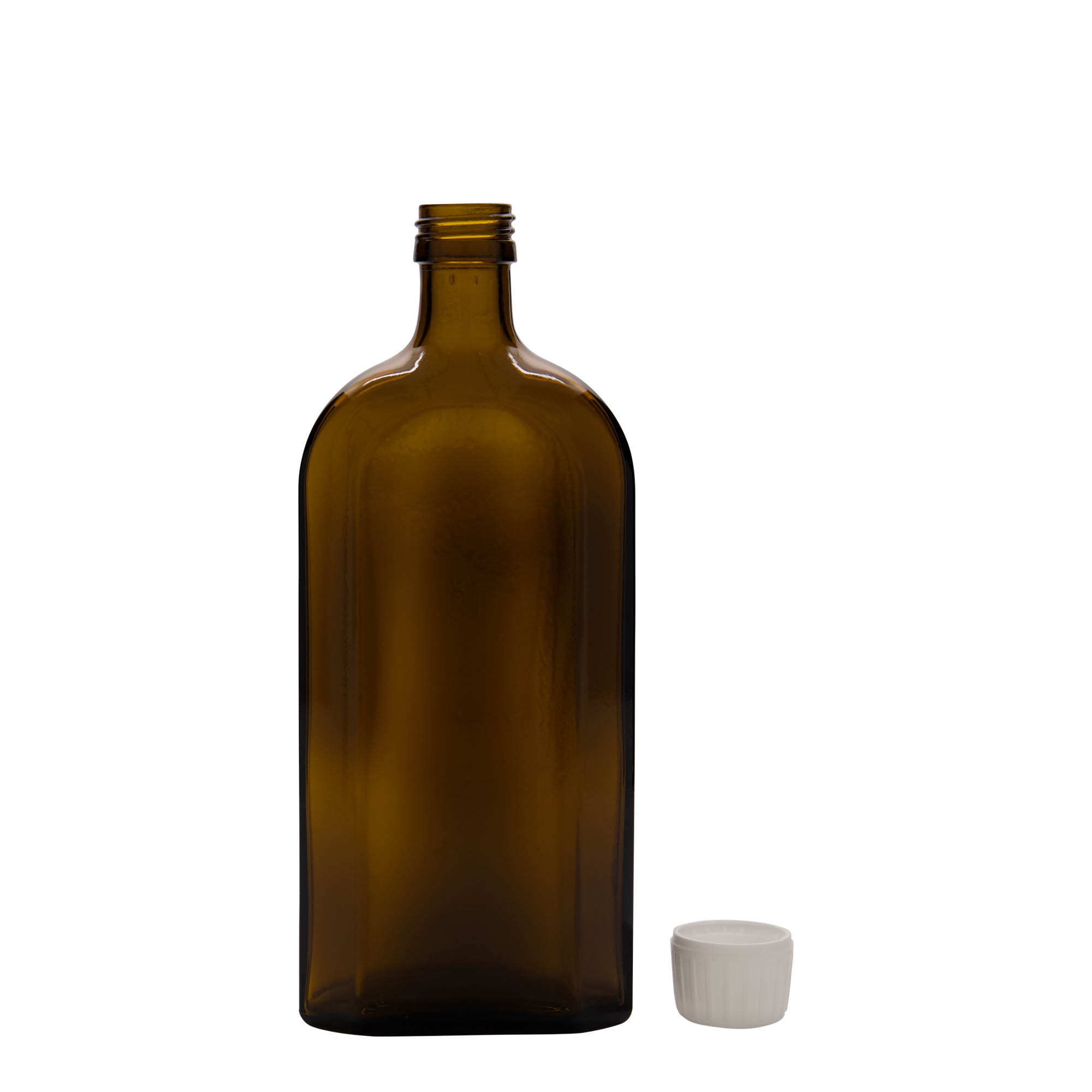 500 ml medisinsk flaske Meplat, oval, glass, brun, åpning: PP 28
