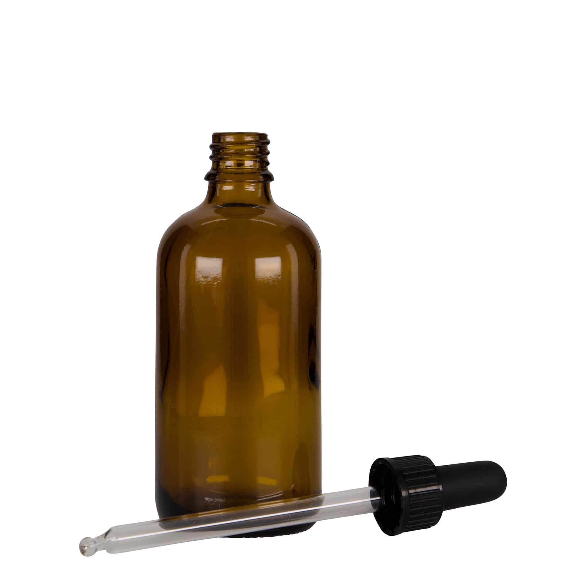 100 ml pipetteflaske medisin, glass, brun-svart, åpning: DIN 18