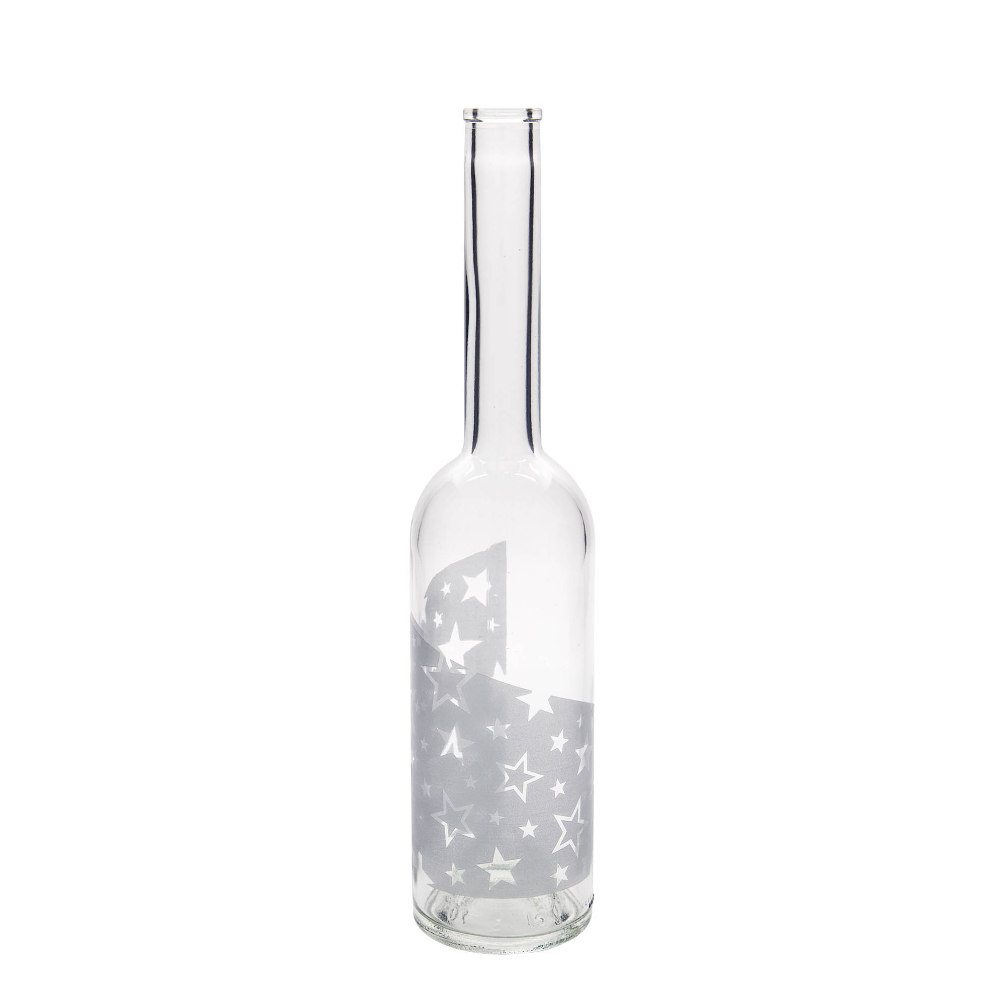 500 ml glassflaske 'Opera', motiv: sølvstjerner, åpning: kork