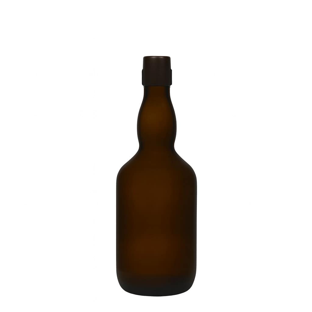 500 ml ølflaske med kragehals, glass, antikkgrønn, åpning: patentkork