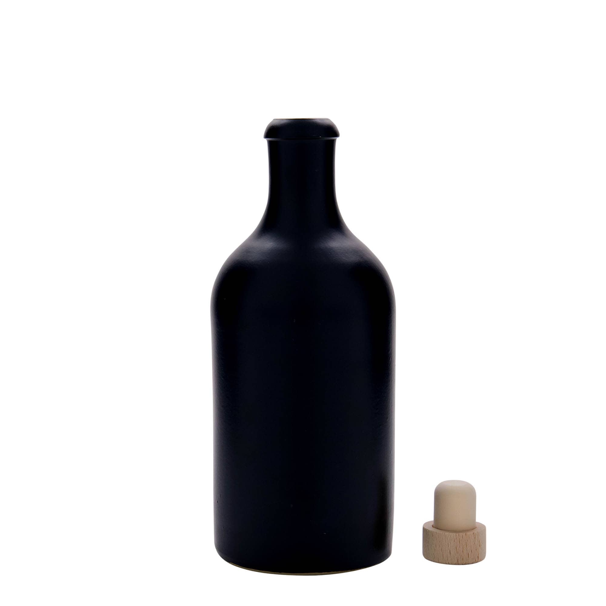 500 ml tonkrukke, steingods, svart, åpning: kork
