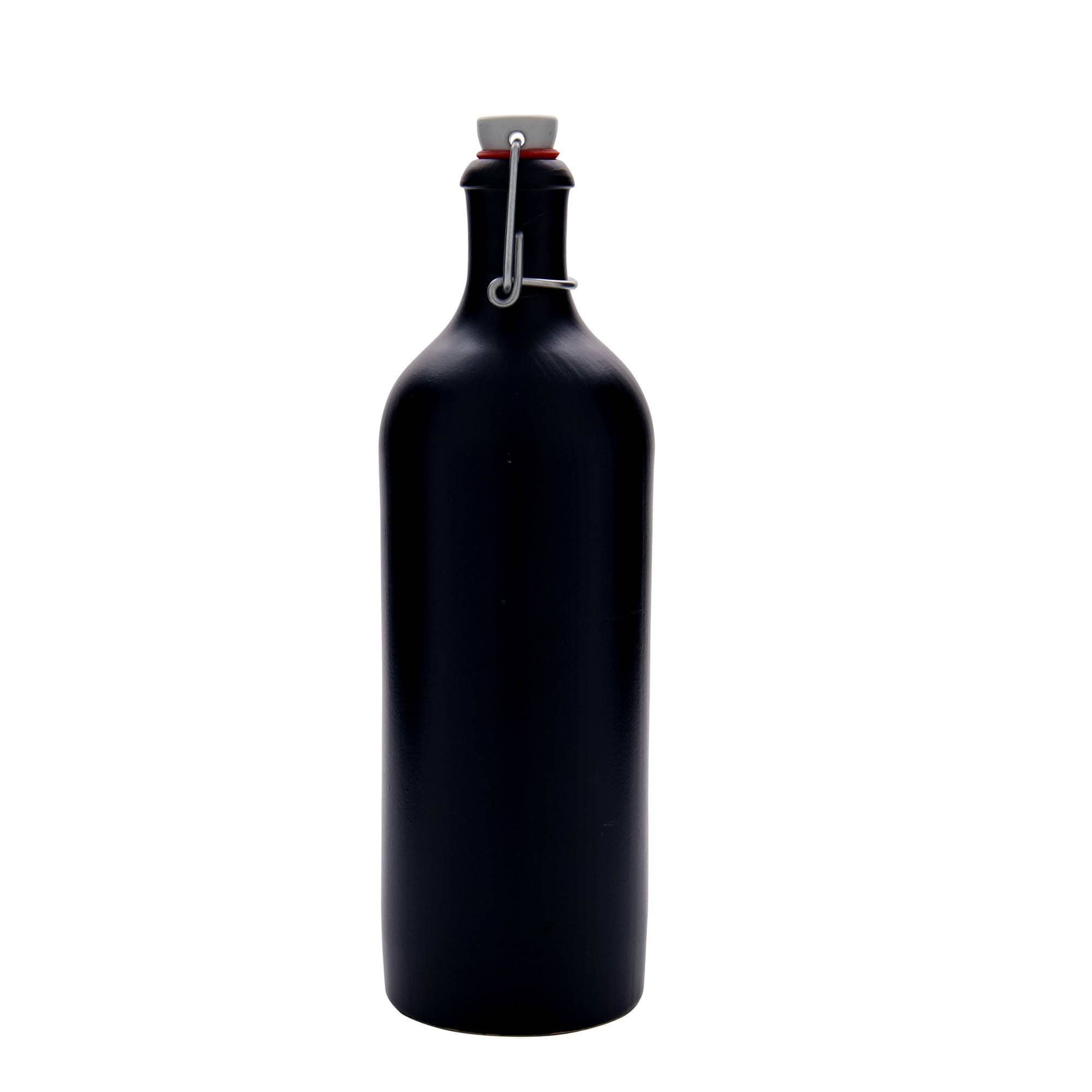 750 ml leirkrus, steintøy, svart, åpning: Bøylelokk
