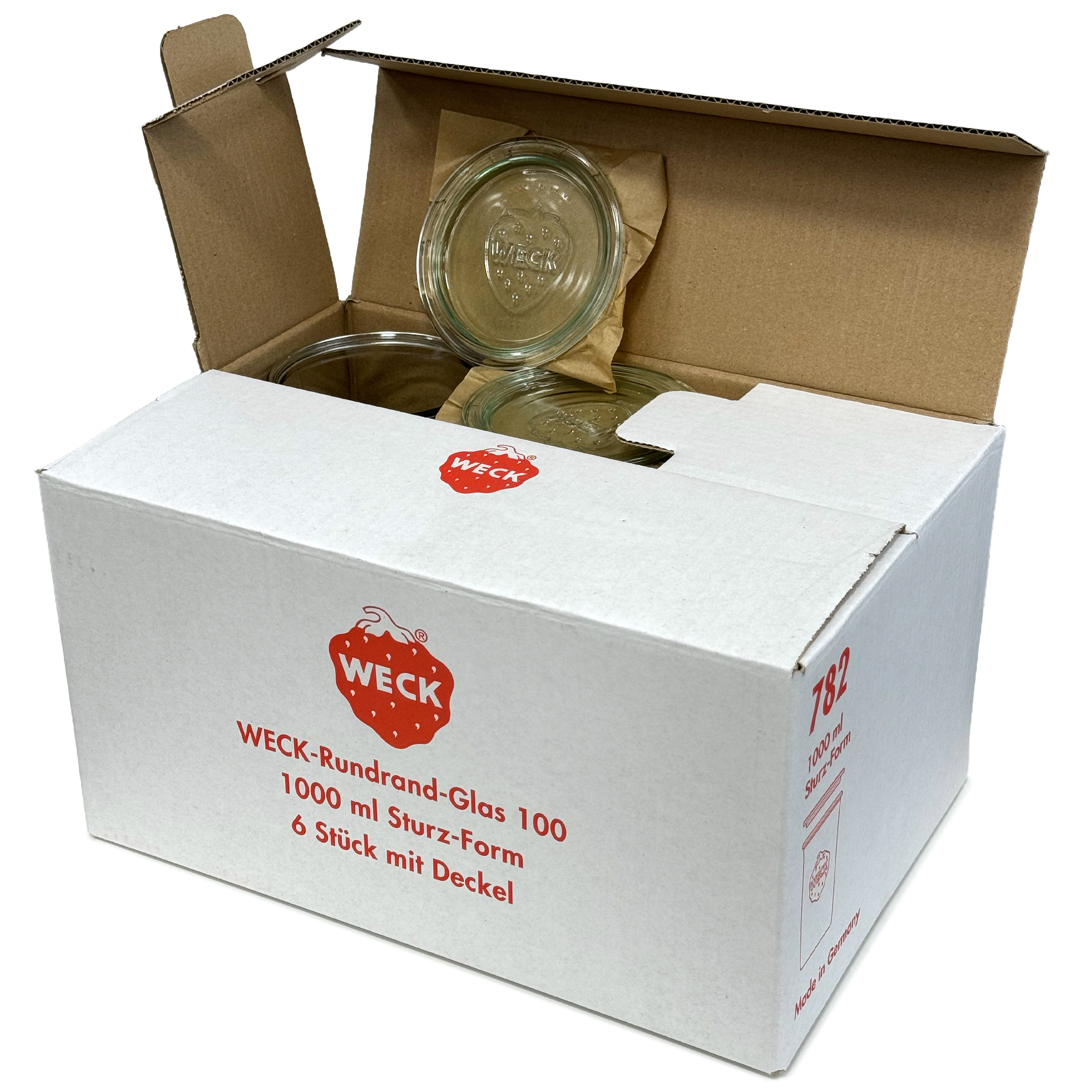 6x 1000 ml WECK-sylteglass av terrintype med glasslokk RR 100