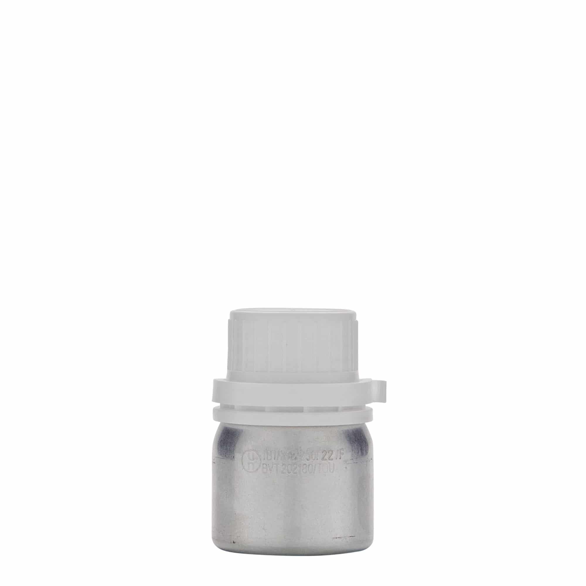 50 ml aluminiumsflaske, metall, sølv, åpning: DIN 32