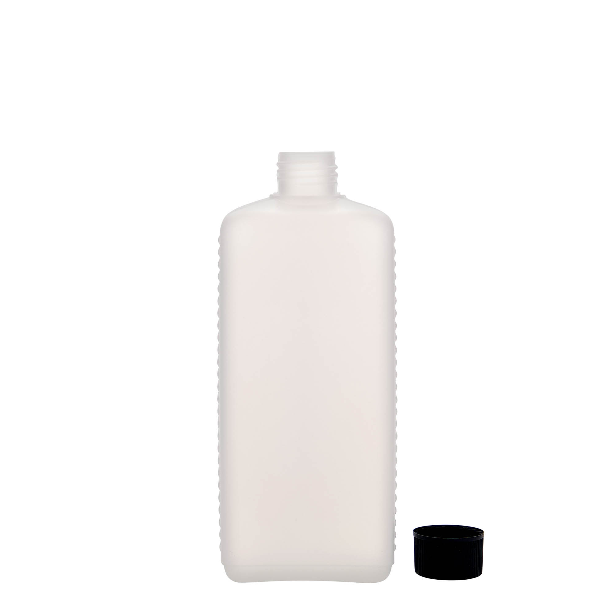 500 ml kanisterflaske, rektangulær, HDPE-plast, natur, åpning: DIN 25 EPE