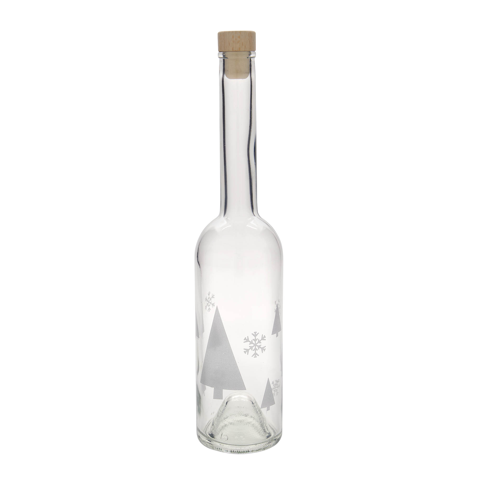 500 ml glassflaske 'Opera', motiv: snøfnugg, åpning: kork