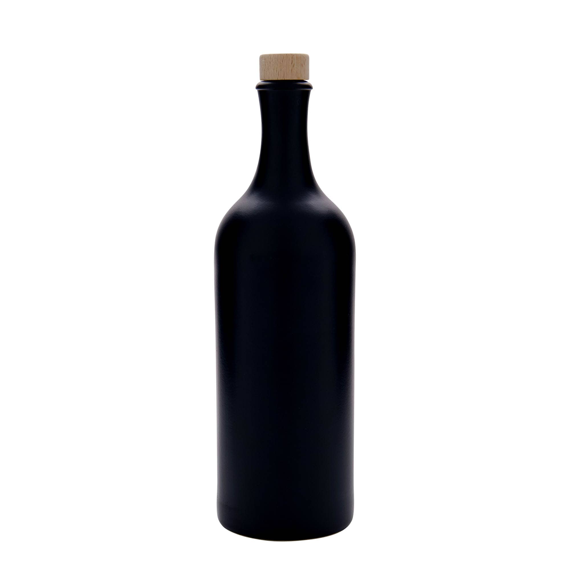 750 ml leirkrus lang hals, steintøy, svart, åpning: Kork