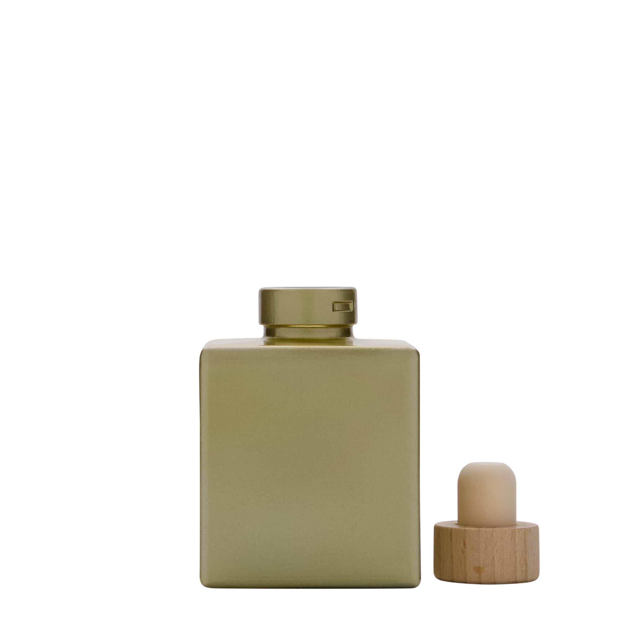 100 ml glassflaske "Cube", kvadratisk, gull, åpning: Kork