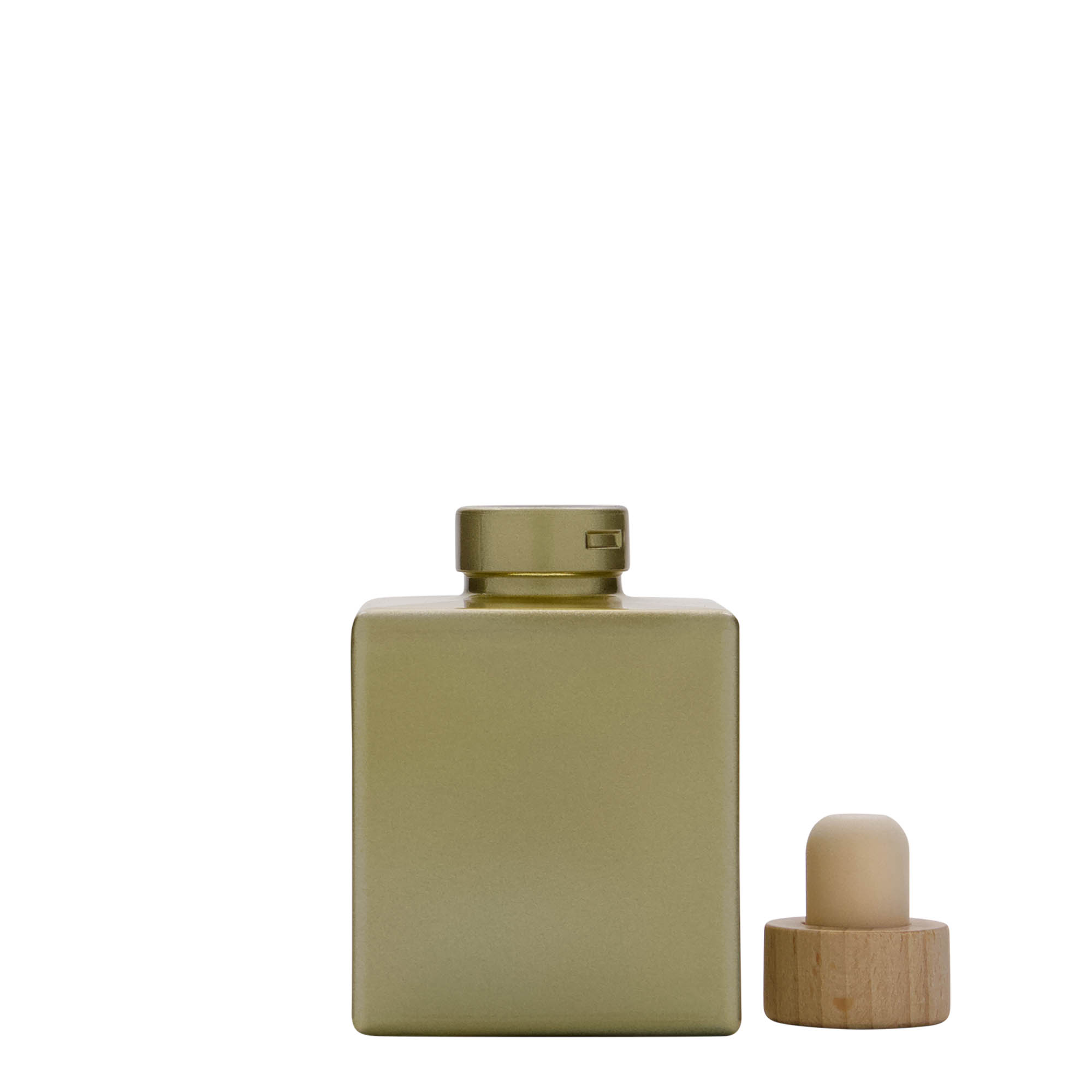 100 ml glassflaske 'Cube', firkantet, gull, åpning: kork