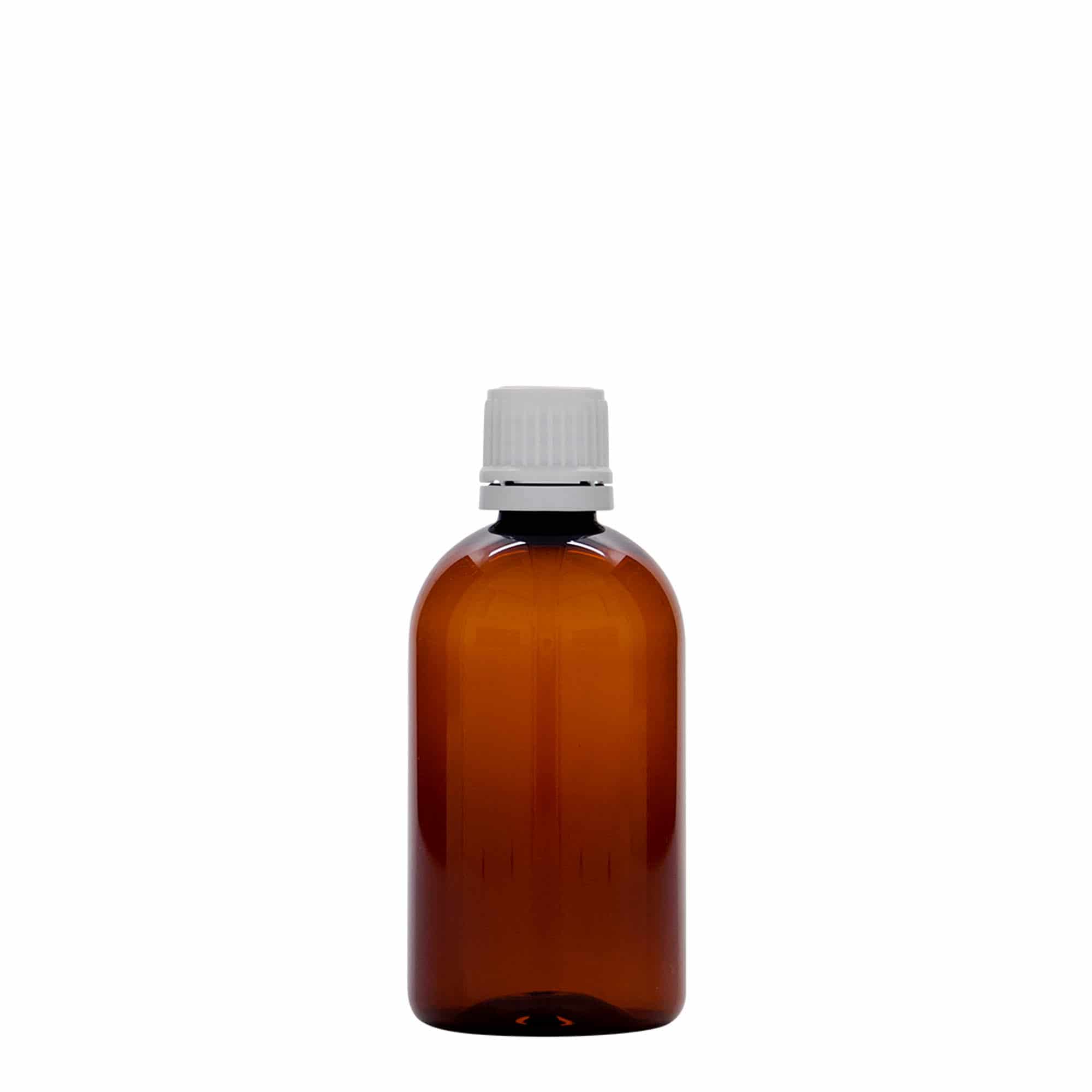 100 ml PET-medisinflaske "Easy Living", brun, plast, åpning: DIN 18