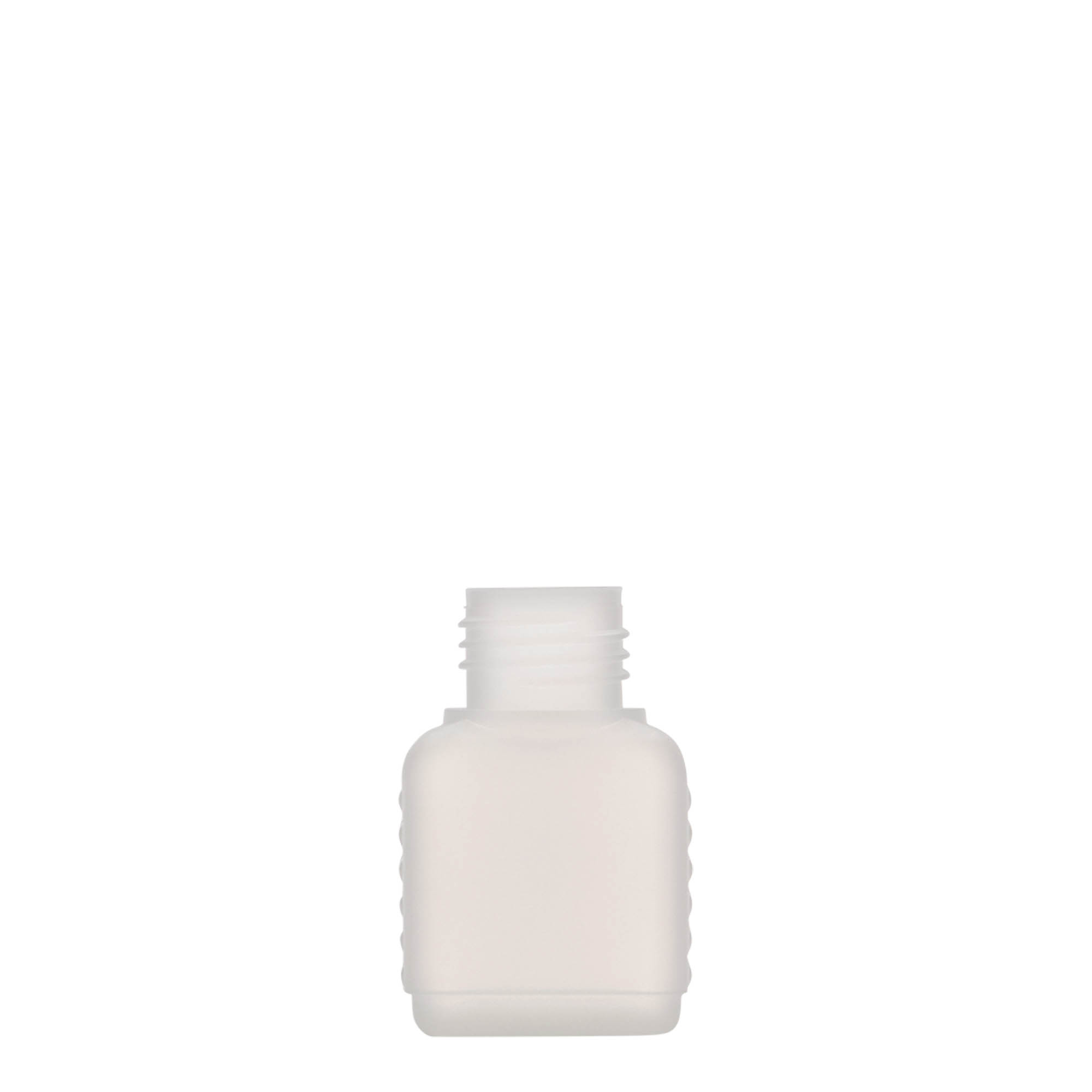 50 ml kanisterflaske, rektangulær, HDPE-plast, natur, åpning: DIN 25