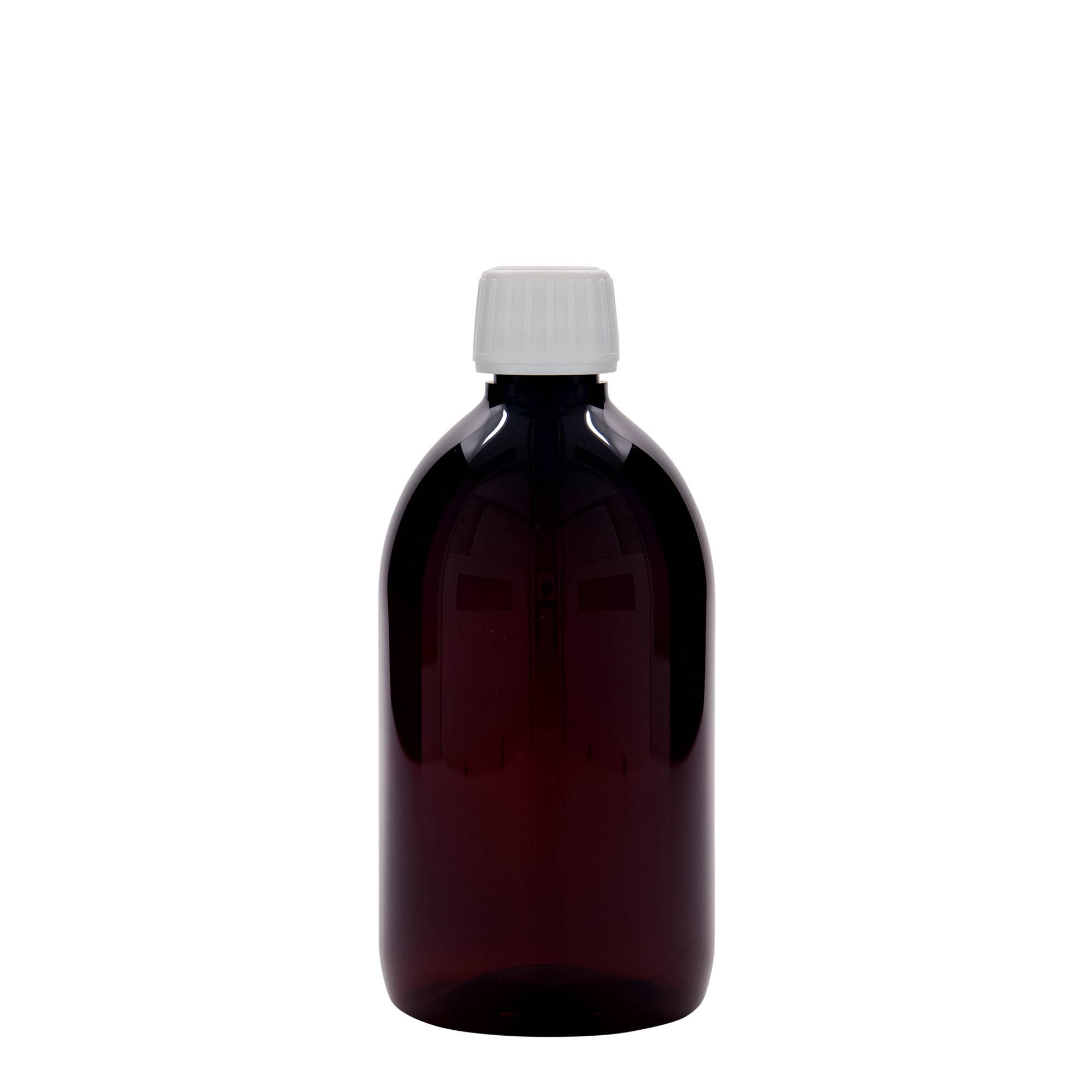500 ml PET-medisinflaske, brun, plast, åpning: PP 28