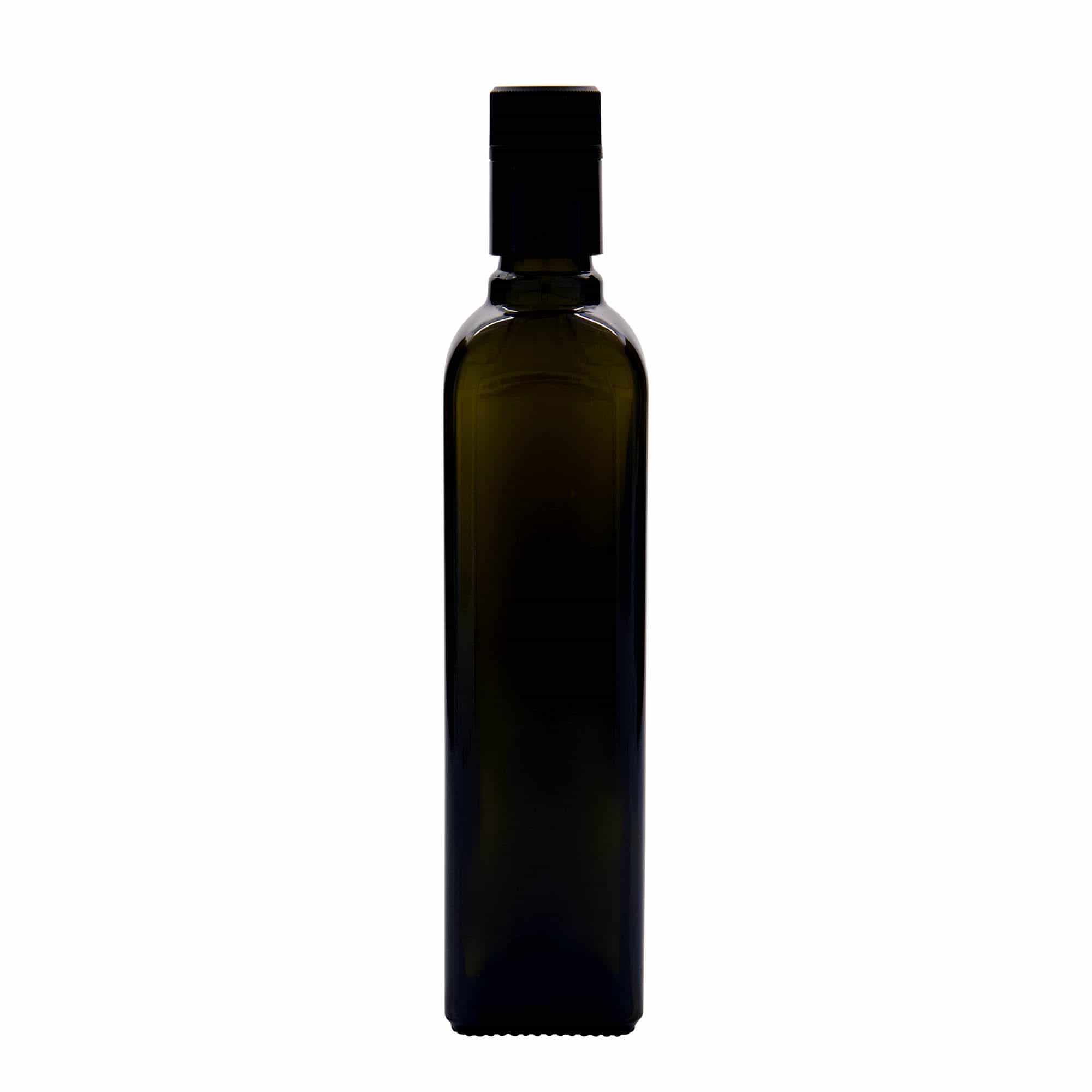 500 ml eddik-/oljeflaske "Quadra", glass, kvadratisk, antikkgrønn, åpning: DOP