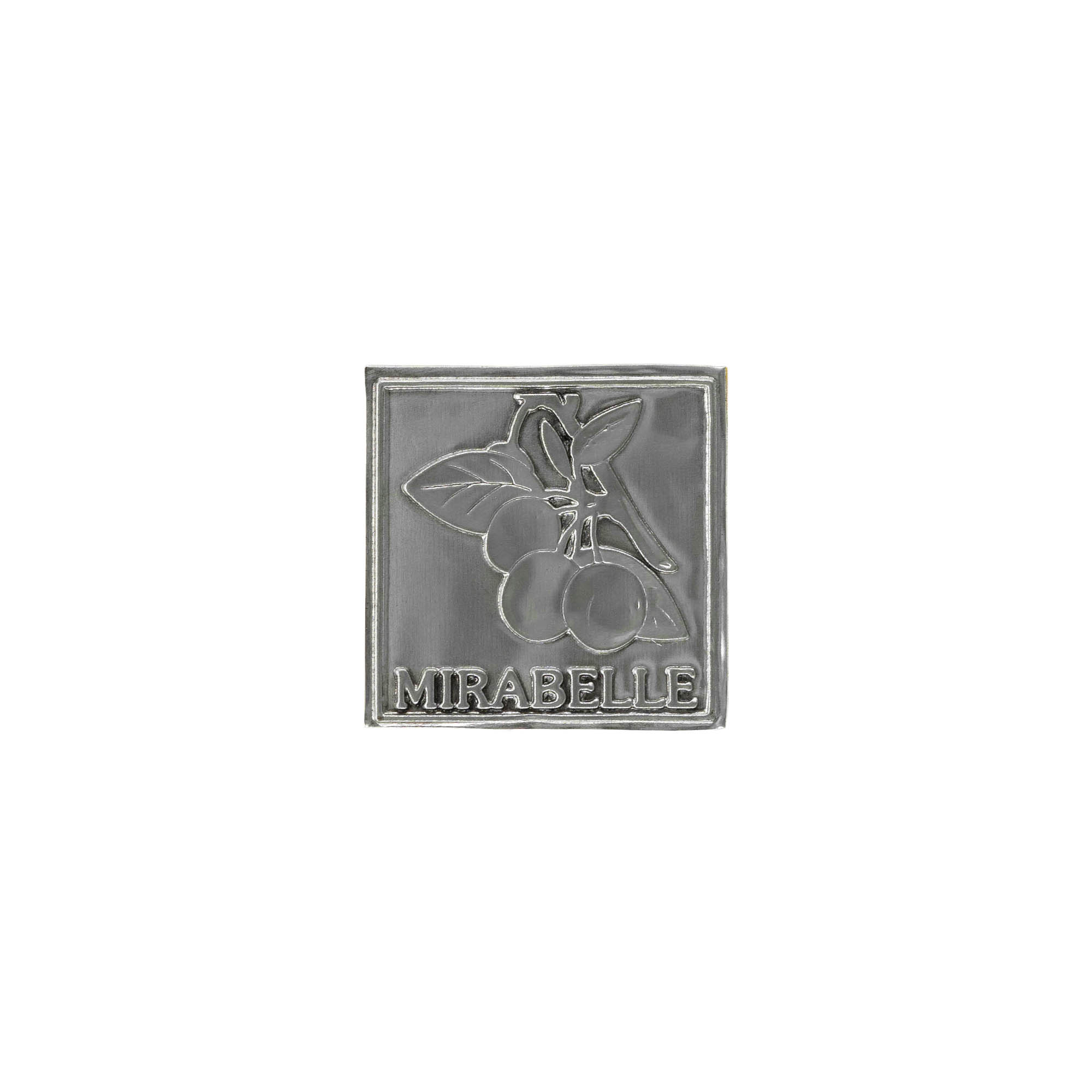 Tinnetikett 'Mirabelle', kvadratisk, metall, sølv Tinnetikett 'Mirabelle', kvadratisk, metall, sølv