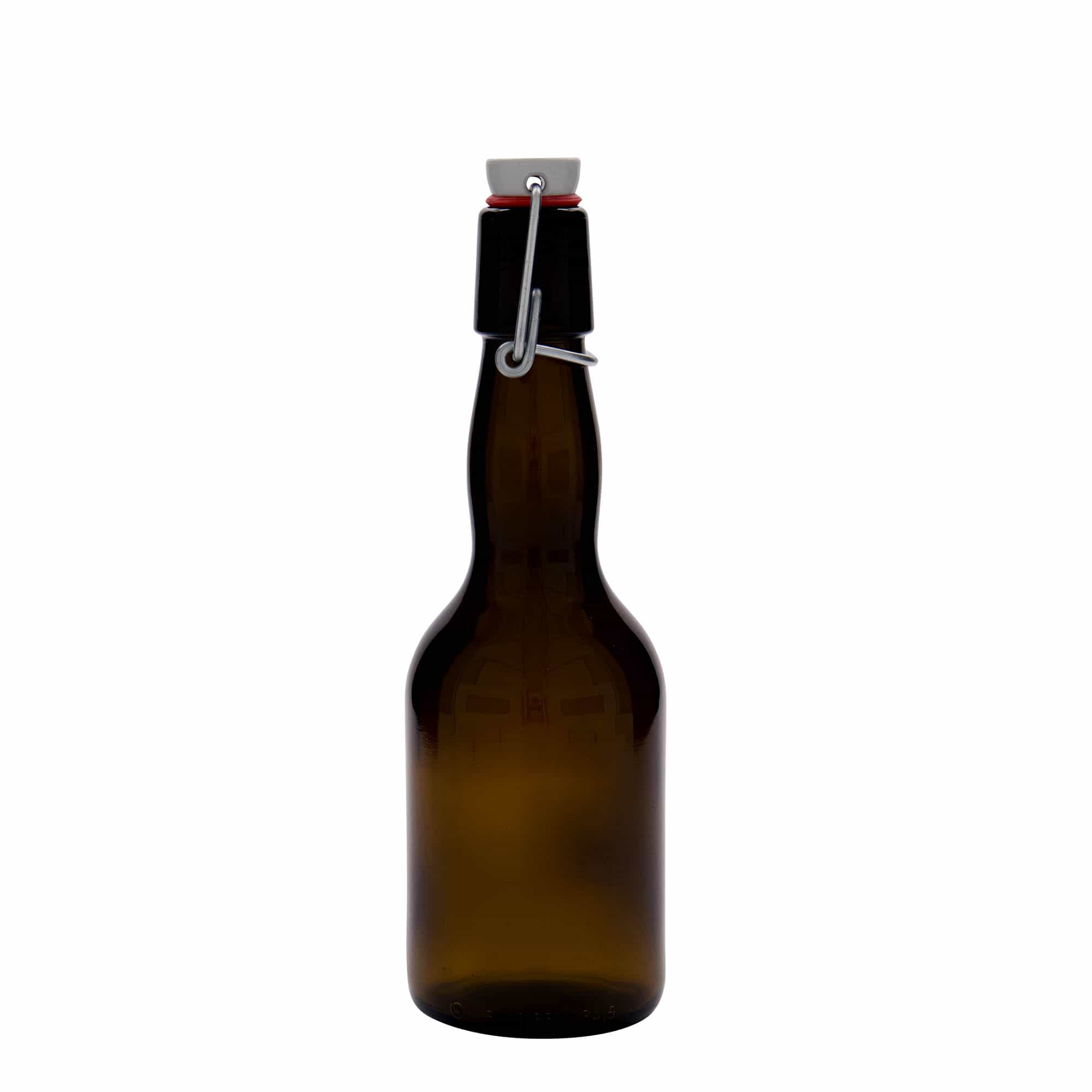 330 ml ølflaske med kragehals, glass, brun, åpning: patentlokk