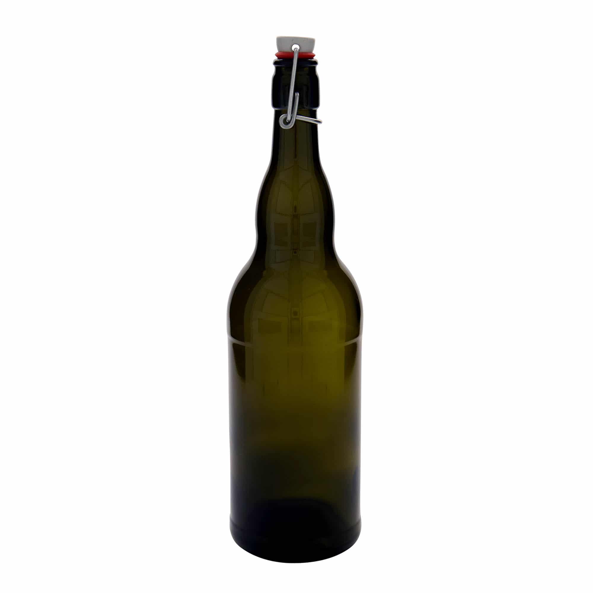 1000 ml ølflaske Belgia, glass, antikkgrønn, åpning: Bøylelokk