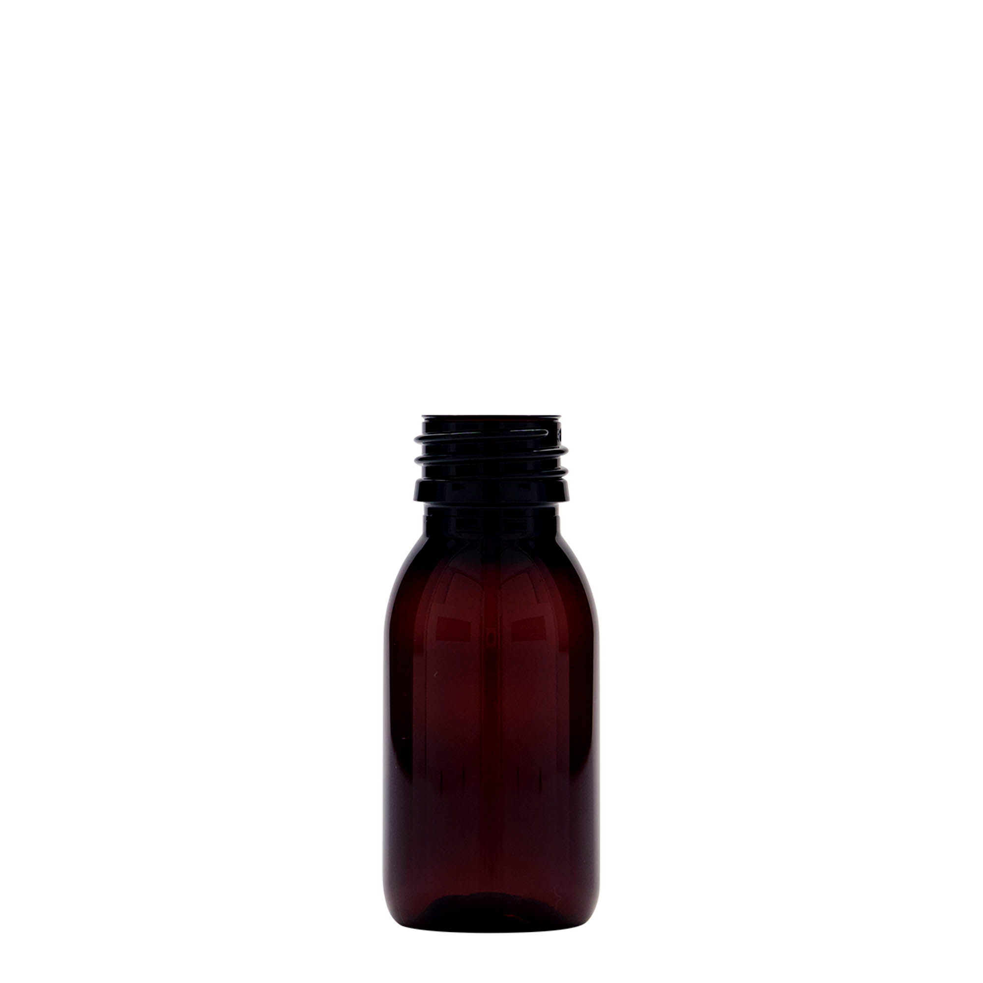 60 ml PET-medisinflaske, brun, plast, munnstykke: PP 28 60 ml PET-medisinflaske, brun, plast, munnstykke: PP 28